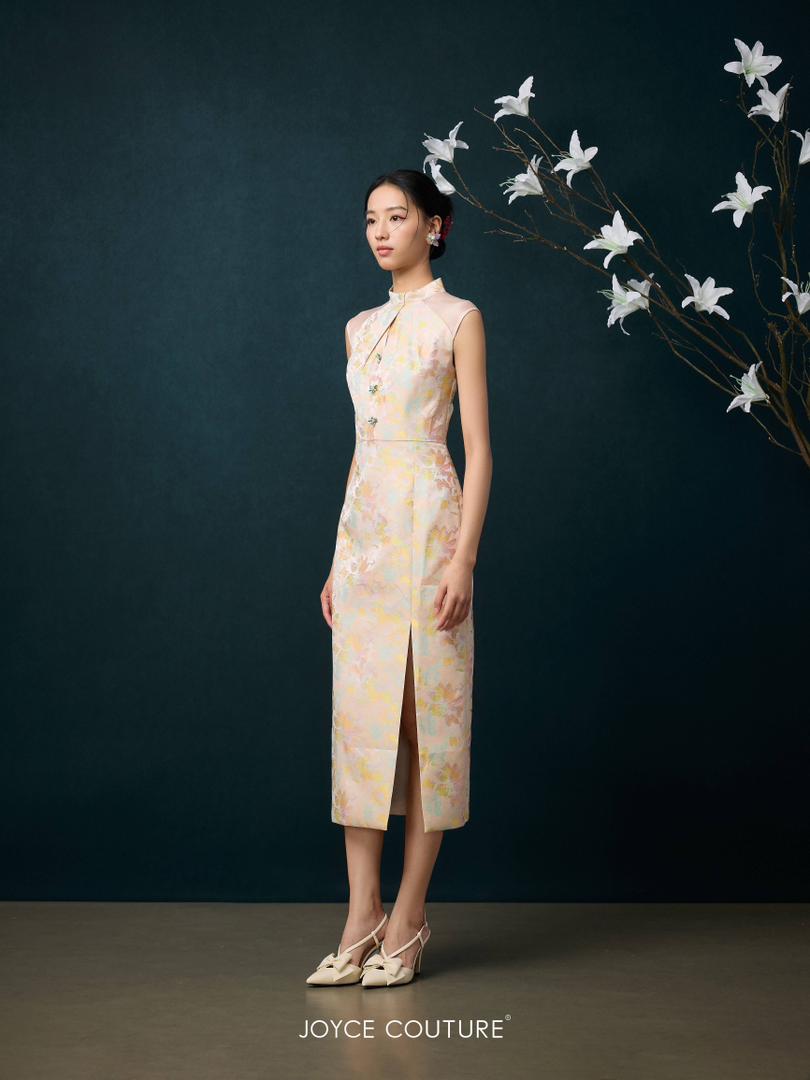 绿色玻璃钮扣旗袍 D0360