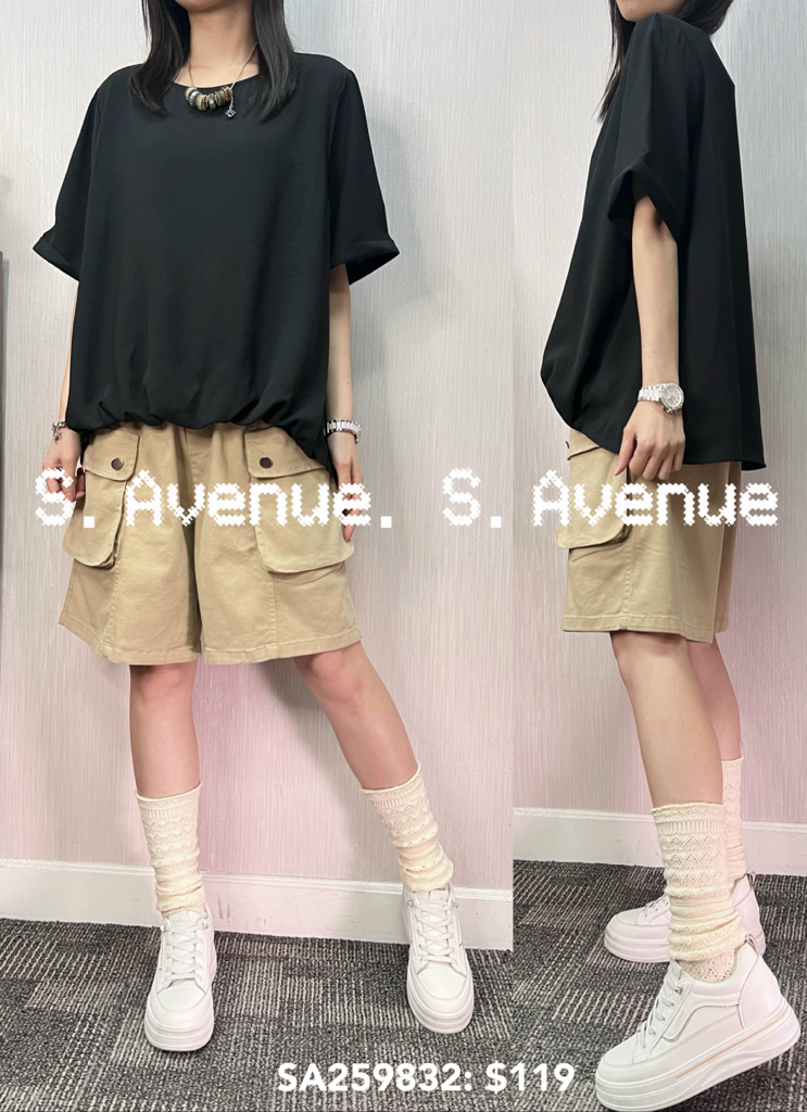 SA259832: 短袖前短後長淨色雪紡衫