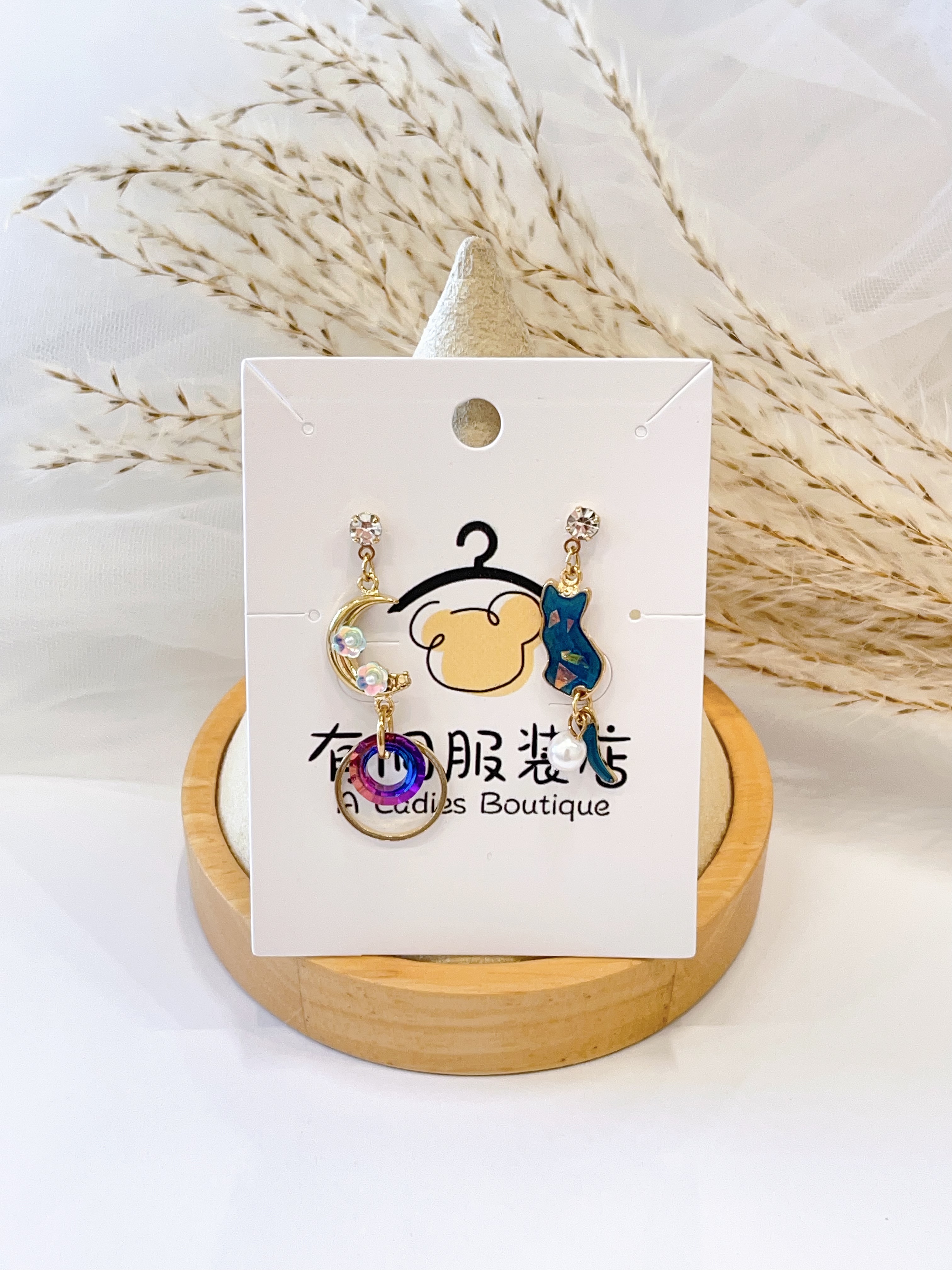 小清新蓝色系星空小猫耳环