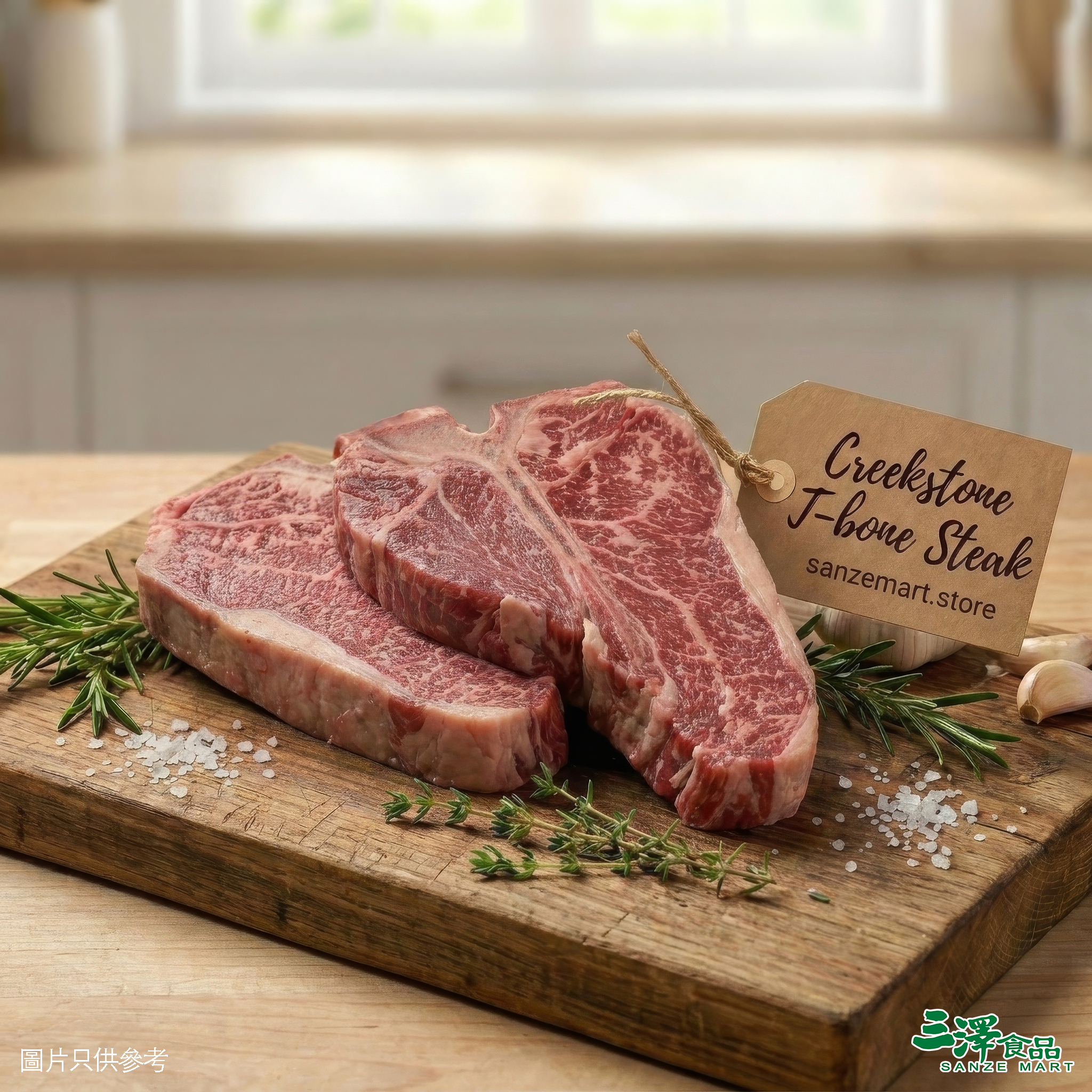 美國T骨扒 Creekstone Thin-Cut T-bone Steak (薄切2塊共約1.1lb / 498g) - 1碟