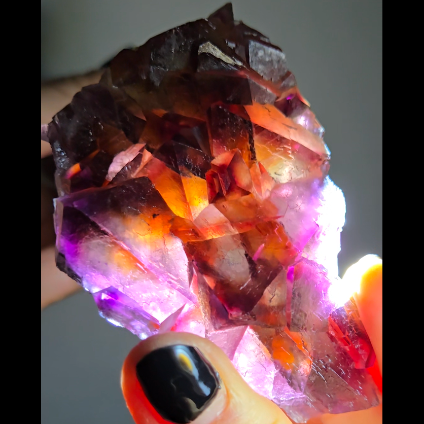Red phantom octahedral fluorite from China - FL284