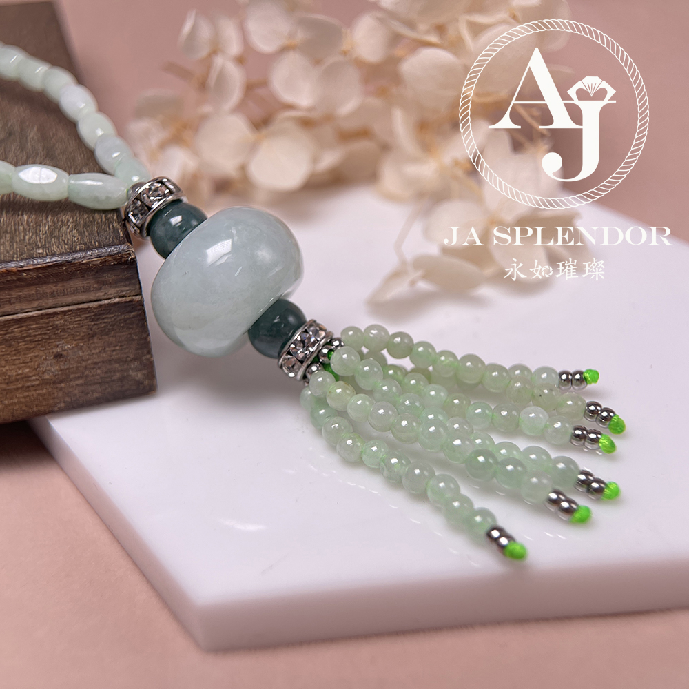 JN-H20-1519 天然翡翠A玉 華麗翠綠珠串串金項鏈
