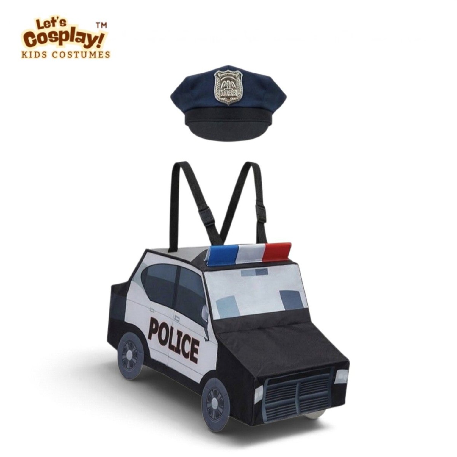 兒童黑白警車POLICE立體吊帶車連警帽角色扮演服裝套裝 香港現貨 Lets Cosplay COS1332