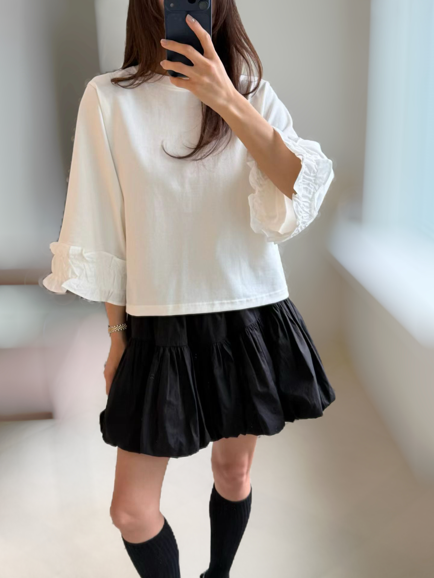 Shirred Wide Sleeves Tee