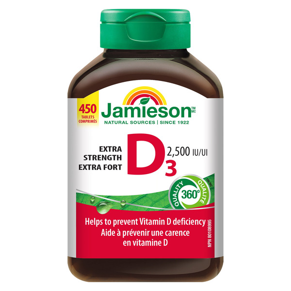 【免疫調節】Jamieson 維他命 D3 (2500 IU) 450 粒特大裝 - 增強免疫力/骨骼健康