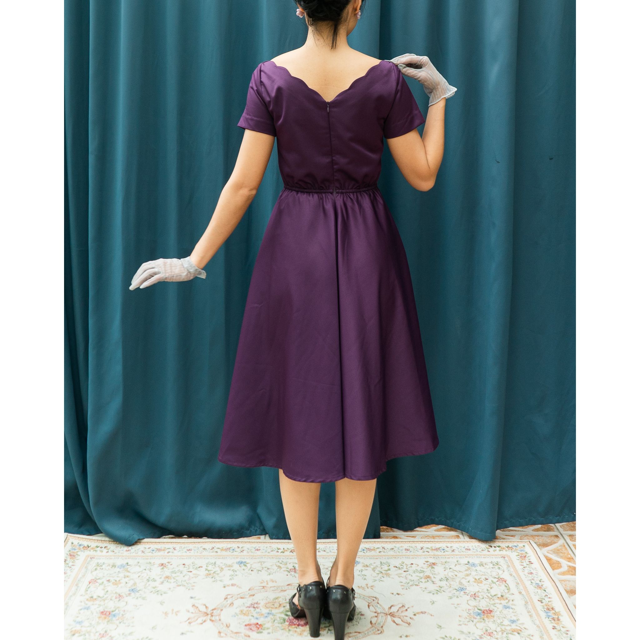  (Ready/Custom-Made) Heirloom Series Scallop Edge Swing Cocktail Dress - Purple (FM170)
