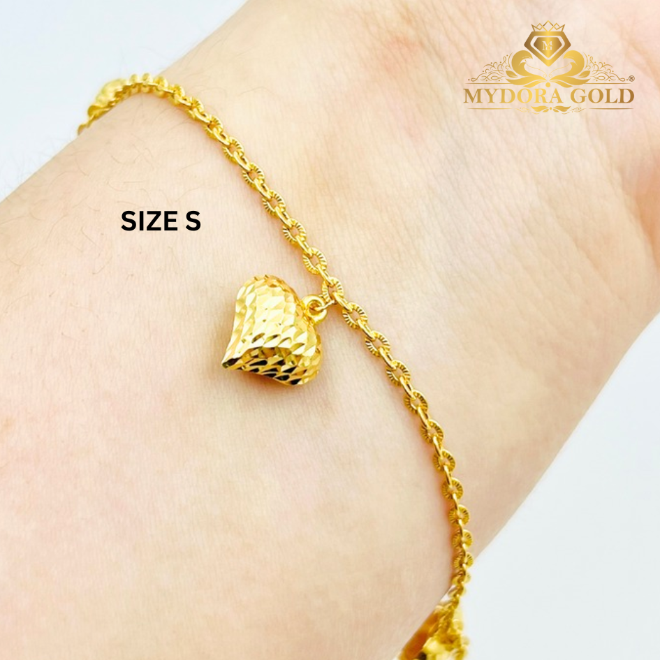 MYDORA Rantai Tangan Sauh Matahari Gantung 3 Love Pahat | EMAS 916/22K