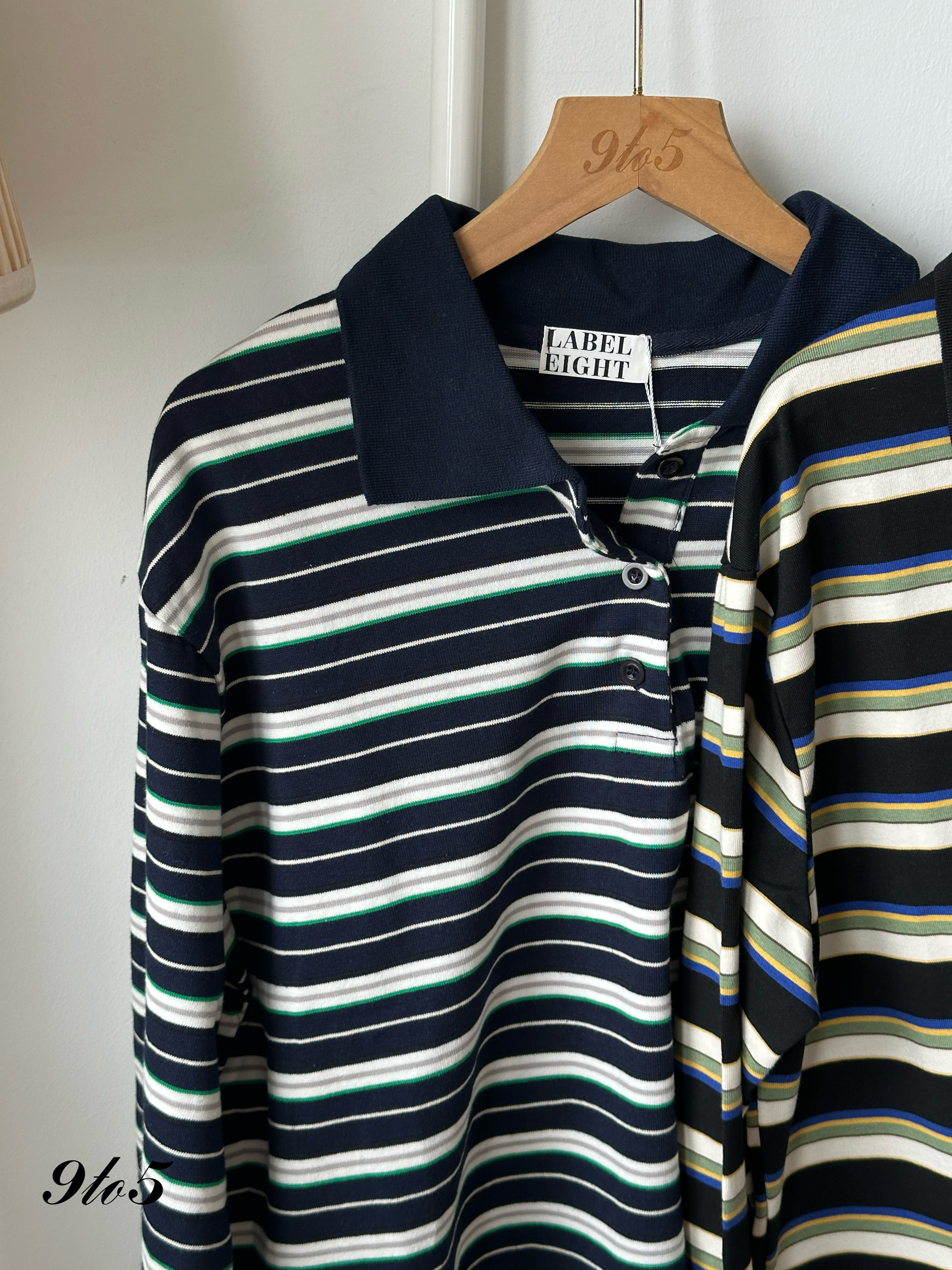 T4066 Stripe Oversize Polo Tee - Black & Blue