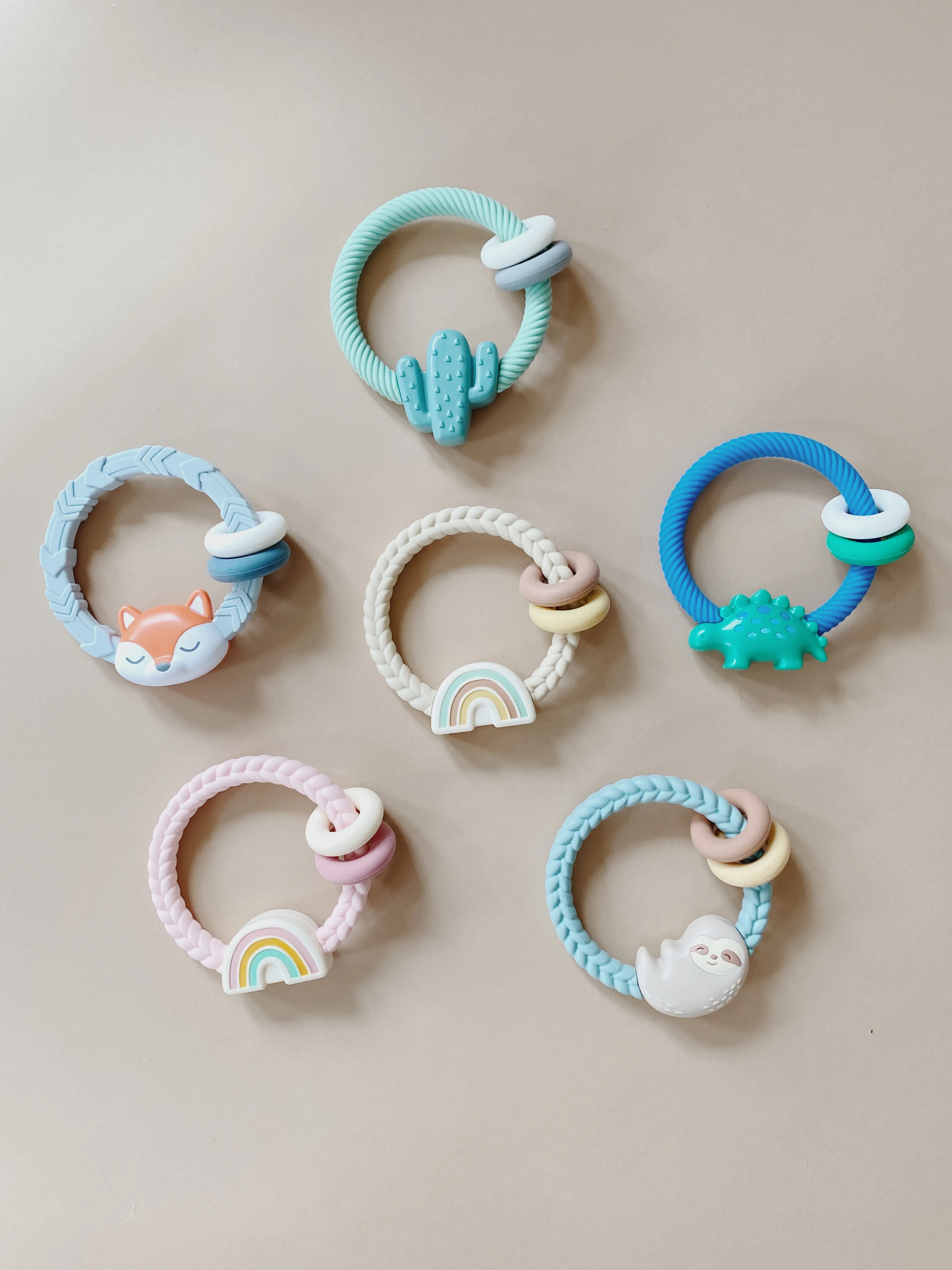 Silicone Teether Rattle - Beige Rainbow
