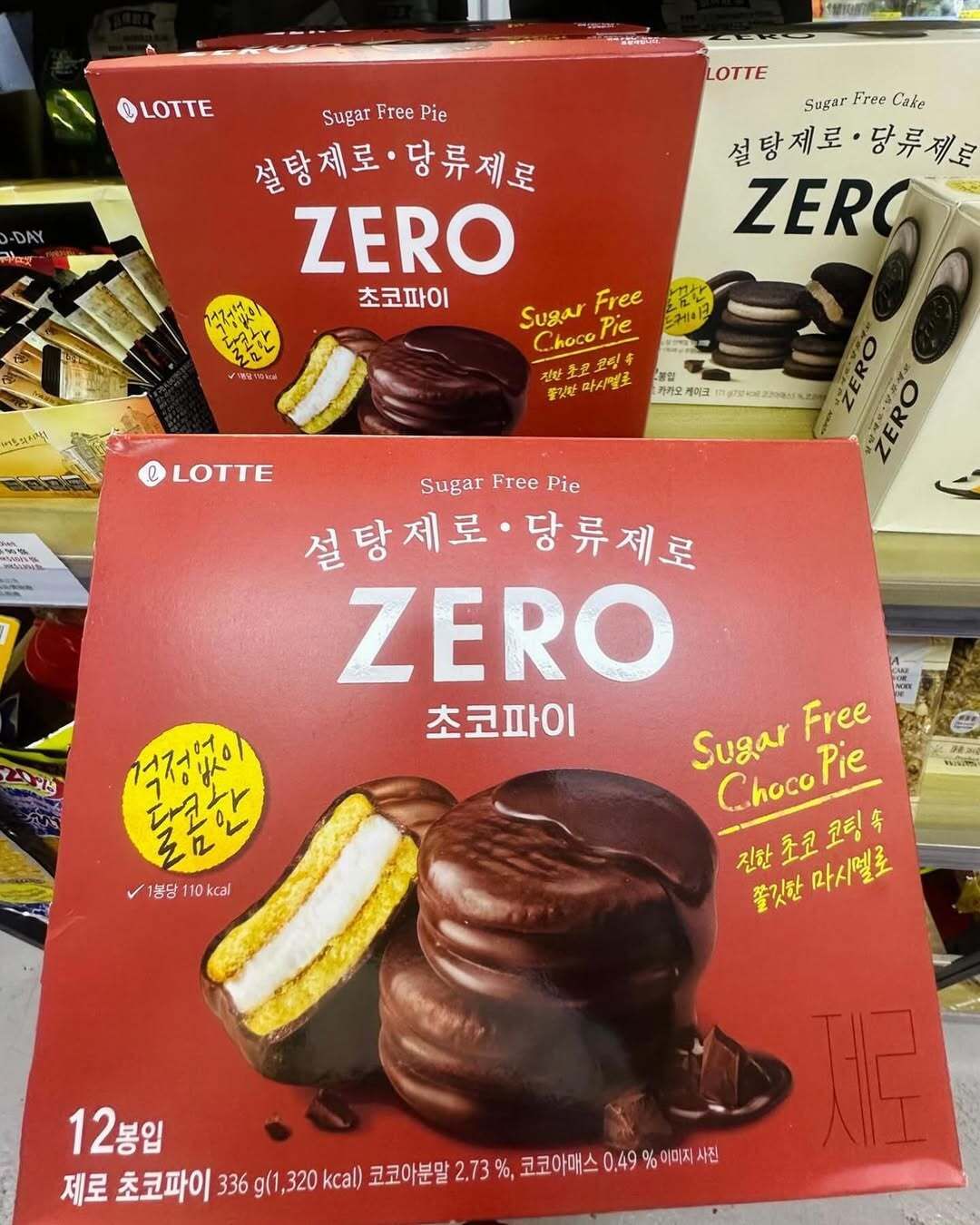 樂天- 韓國 Lotte樂天 NEW ZERO 無糖零巧克力派 110kcal 336g - 每 袋12塊低熱量零食,無罪惡感甜點 (12個入)(平行進口)