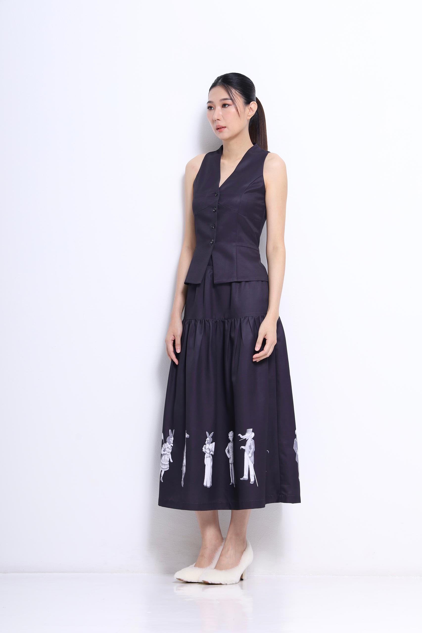 CS1418 GRAPHIC PRINT FLARE SKIRT