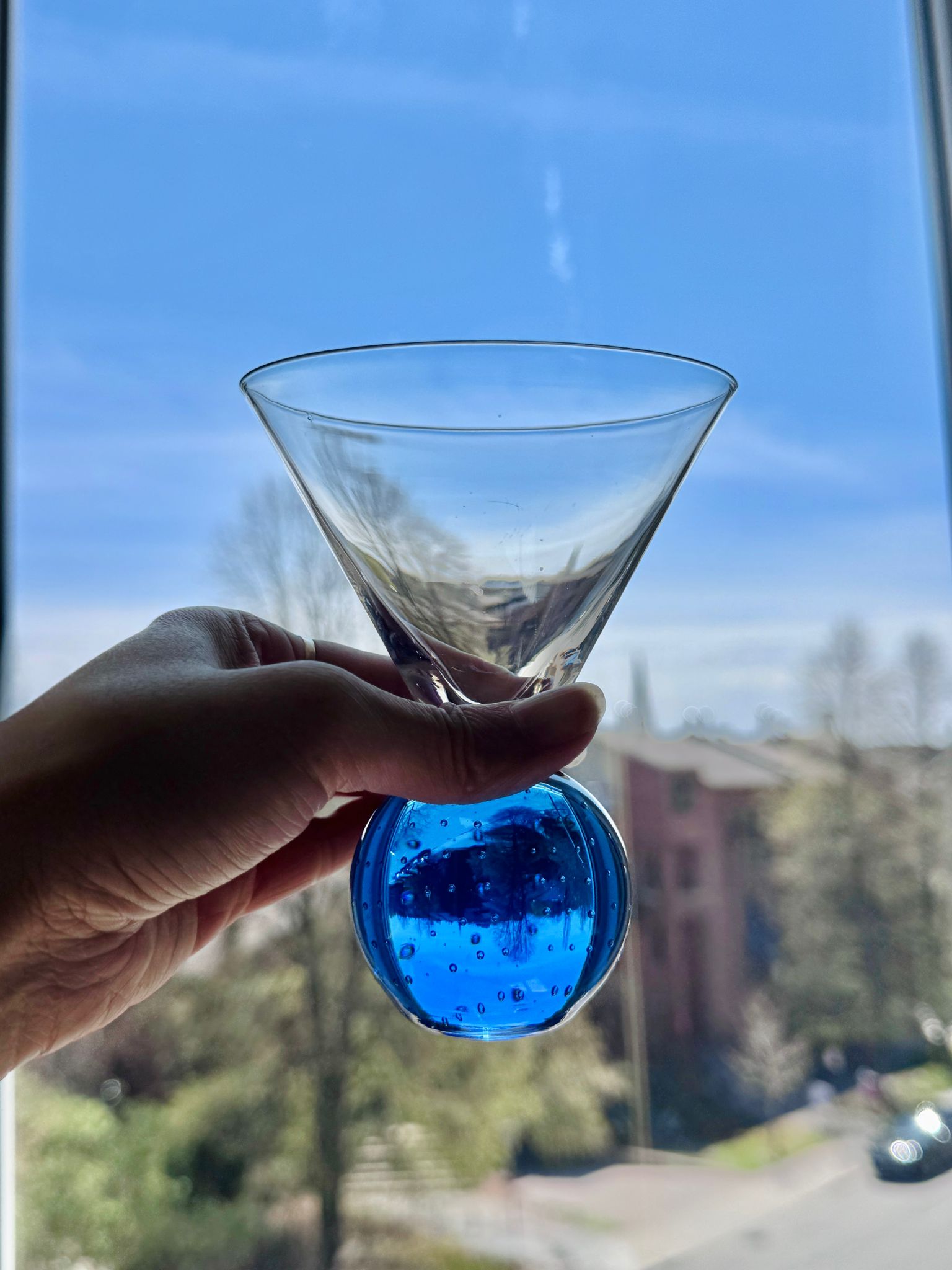 Cobalt Blue Bubble Stem Martini Glasses