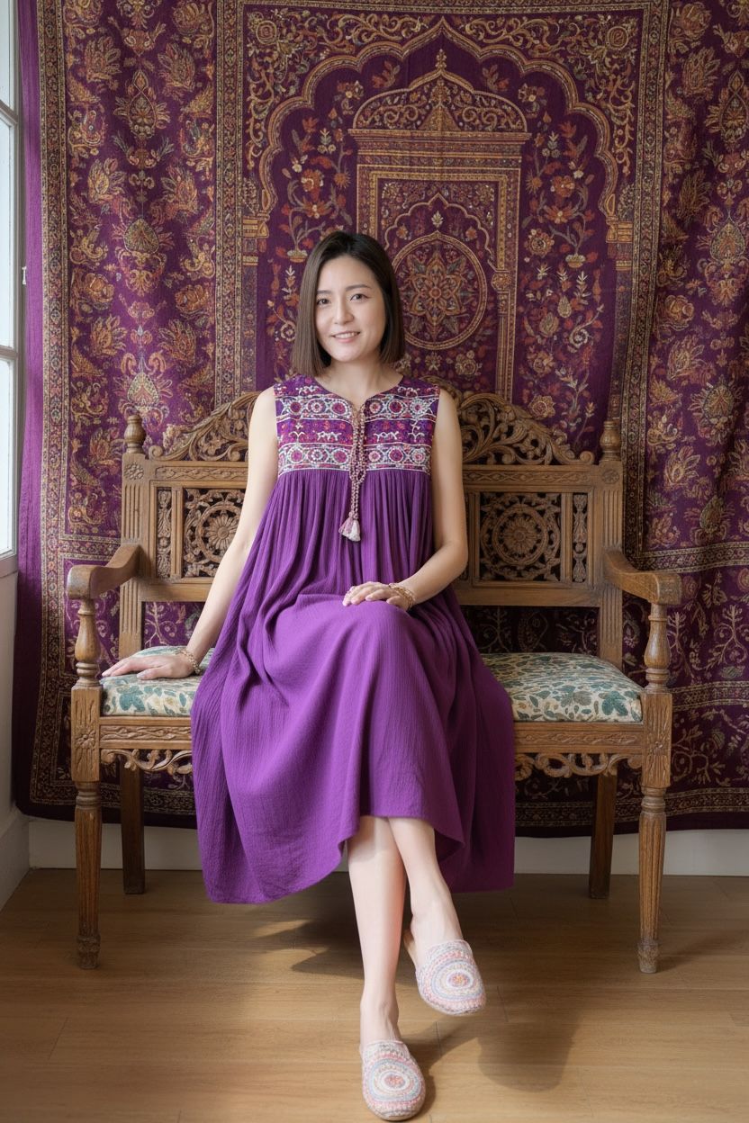 1664 Violet 3-Colors Emb Sleeveless OP 43"