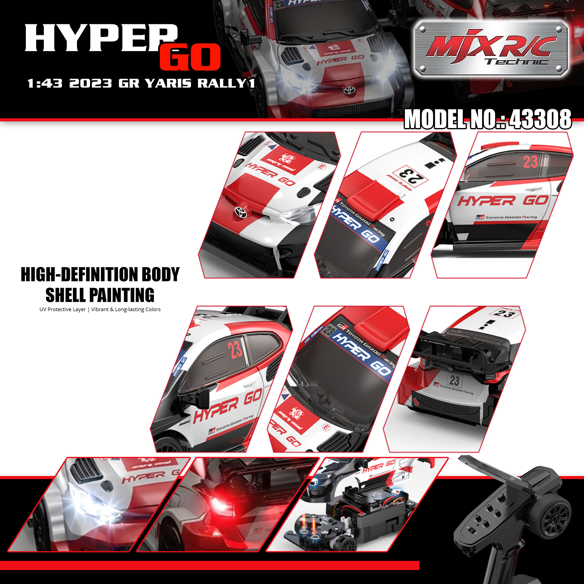 【香港現貨】MJX R/C HYPER GO 1:43 2023 GR YARIS RALLY1 拉力車 | 磁吸車殼