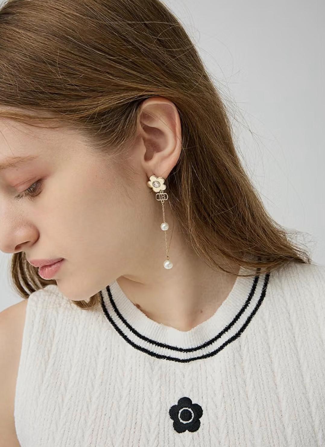 LILY BROWN x MARY QUANT 復古小雛菊珍珠流蘇耳環