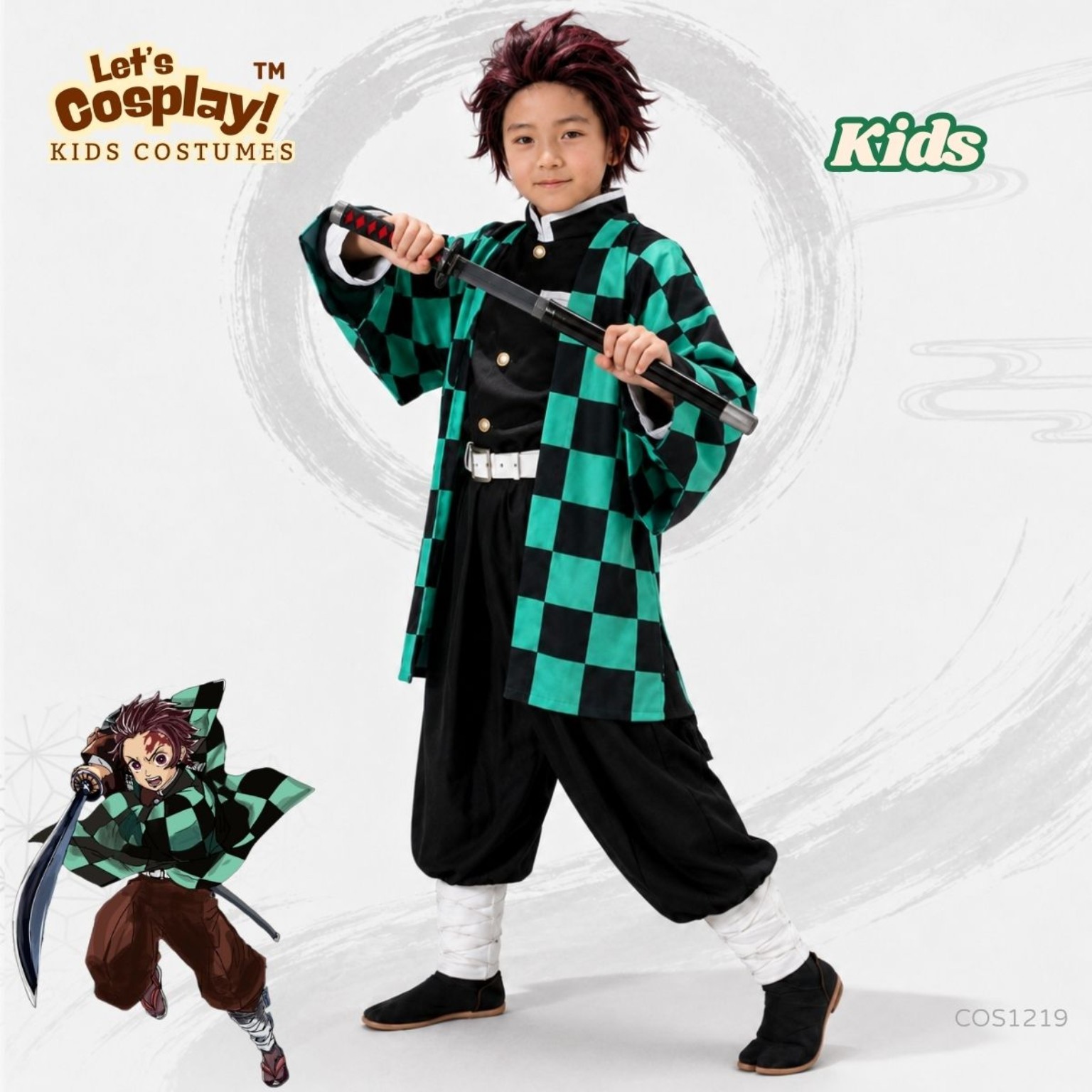 鬼滅之刃炭治郎主題兒童服裝 綠黑格仔 Kids Tanjiro Costume 角色扮演