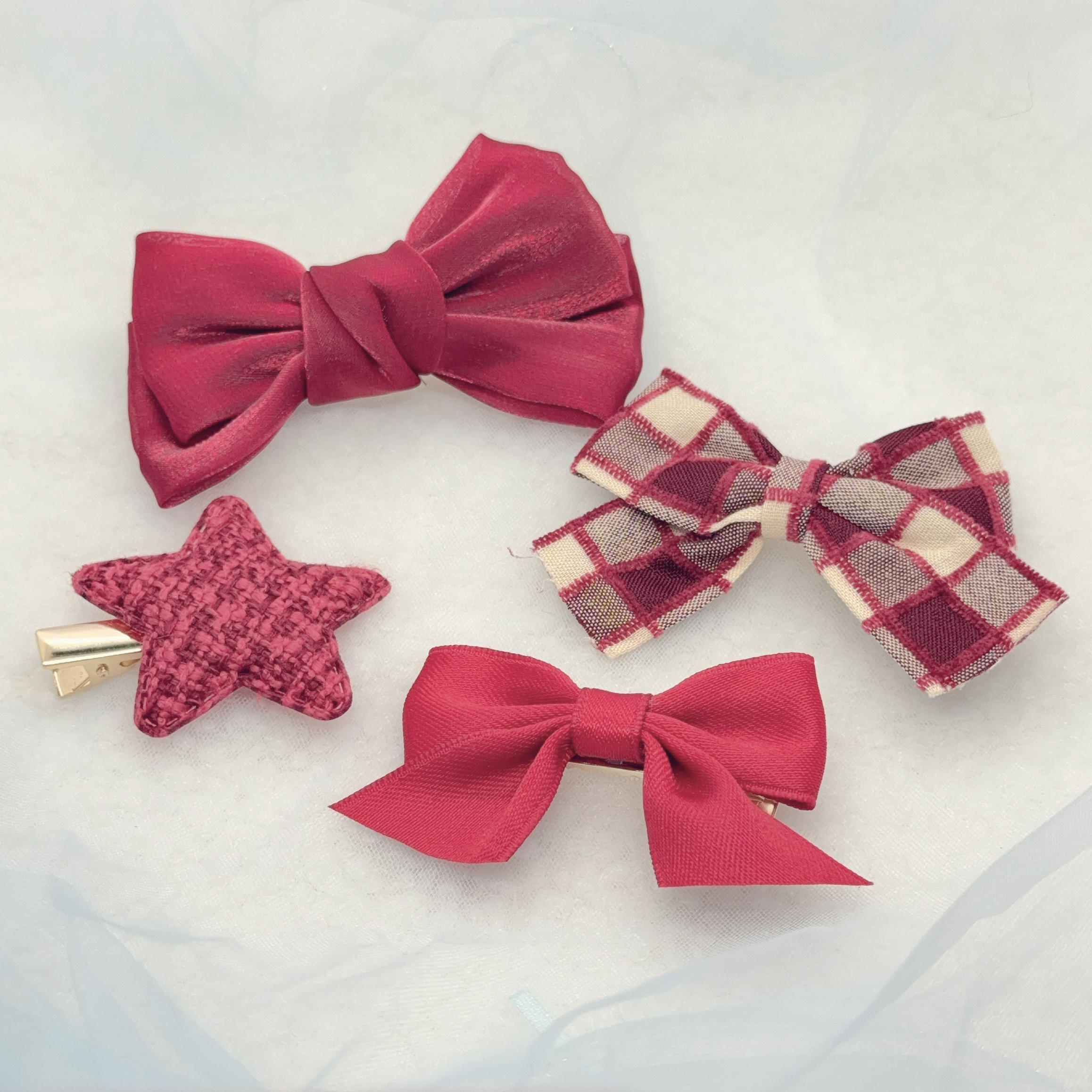 紅色系 蝴蝶結鴨咀夾 (4pcs/set) *Minimore自家出品 