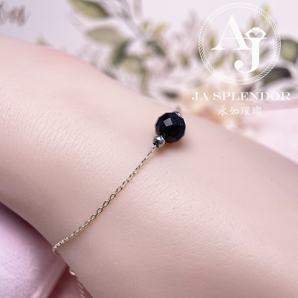 D-06B 天然翡翠A玉 墨翠鑽石切割平安幸運純銀手鏈