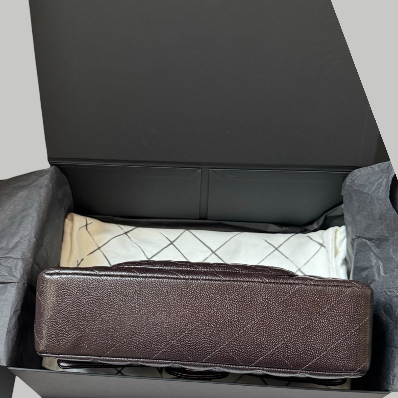 Chanel Caviar CF25 朱古力啡銀扣