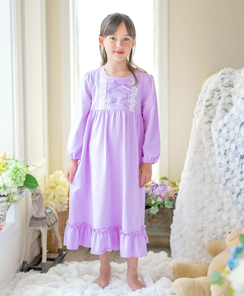 【⭐訂購⭐】 🇯🇵日本直送 🌀優雅少女 長袖蕾絲花邊 交叉緞帶 睡裙［3款選］🌀[ELCA-0133][260403]