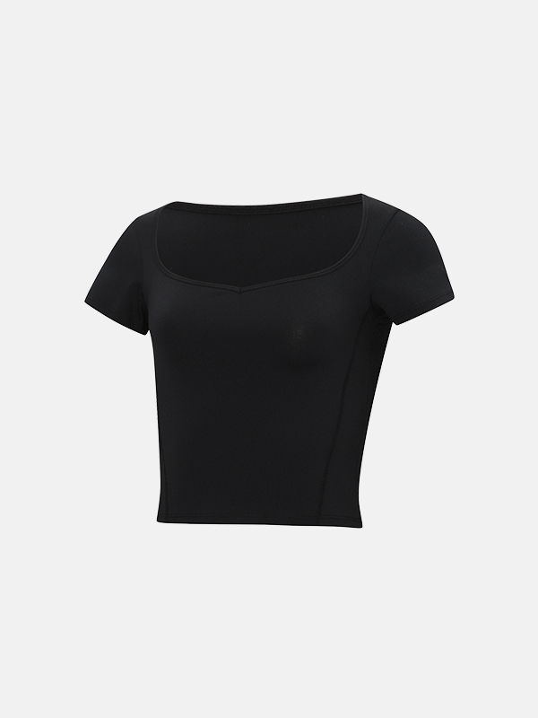 大圓領貼身Pad Top 預購_Heart Square Neck Short Sleeves by Grandeline