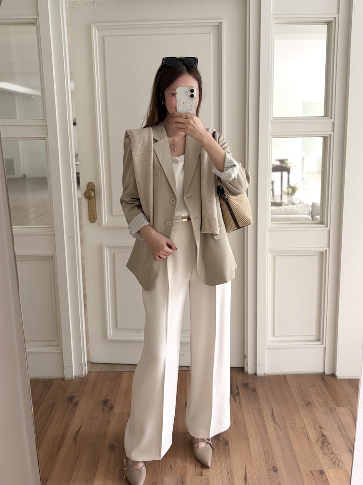 Charlyne Seamless-Front Slacks (Ivory)