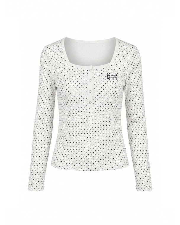 MuahMuah SQUARE DOT HENLEY NECK CROP LONG SLEEVE
