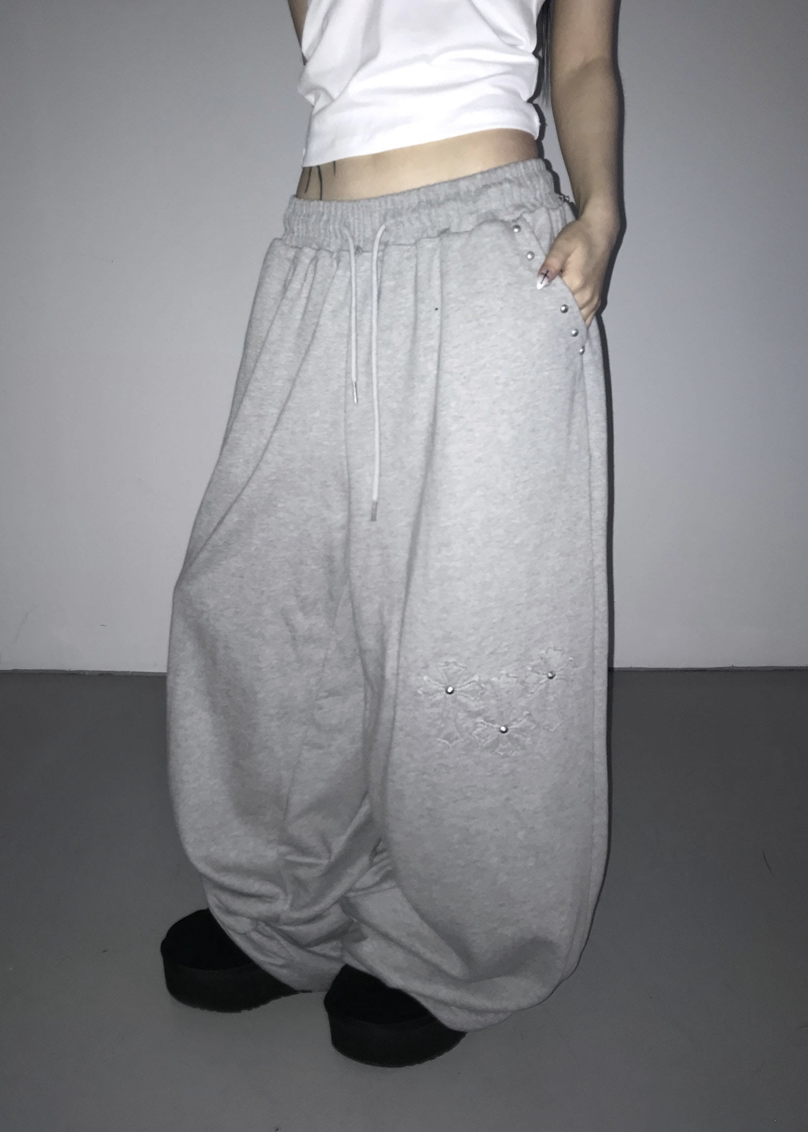 Studded Cross Wide Leg Sweatpants