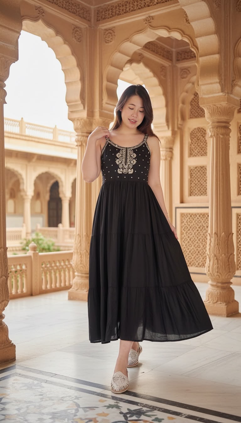 2481 Black Emb Thick Shoulder Stripe Sleeveless OP