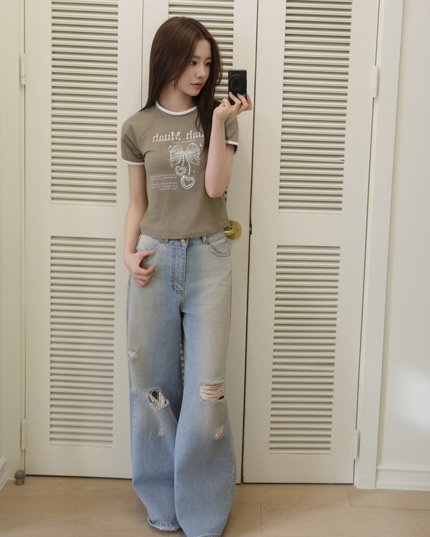 MuahMuah RAGLAN CONTRAST CROP HALF T-SHIRT