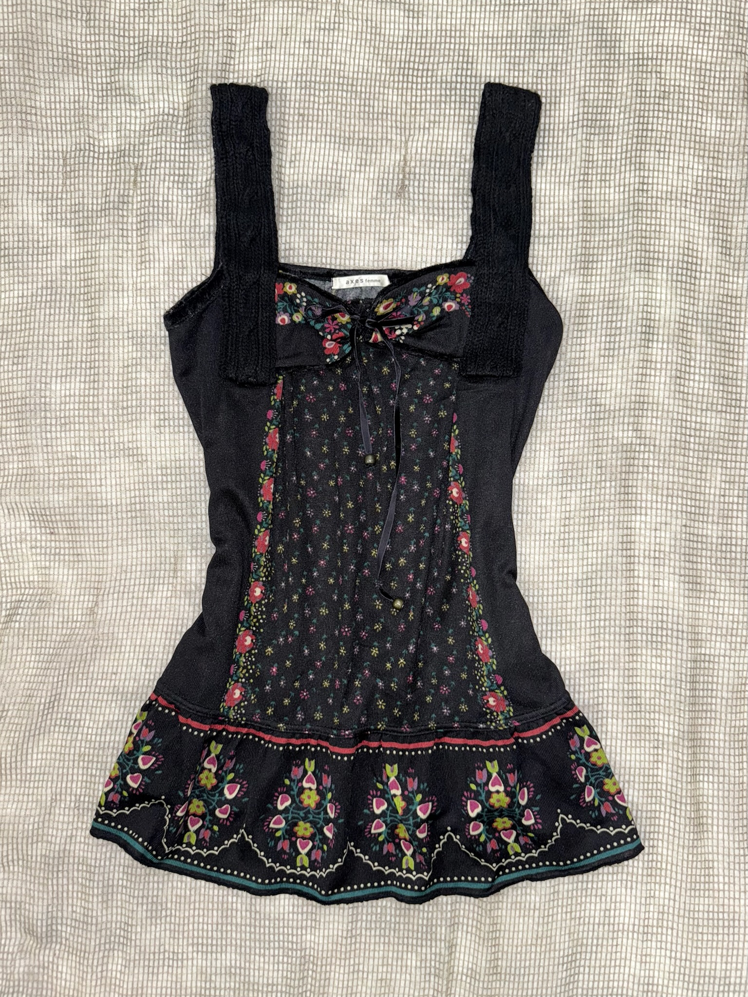 Axes Femme Romantic Floral Print Peplum Tank with Lace Accents