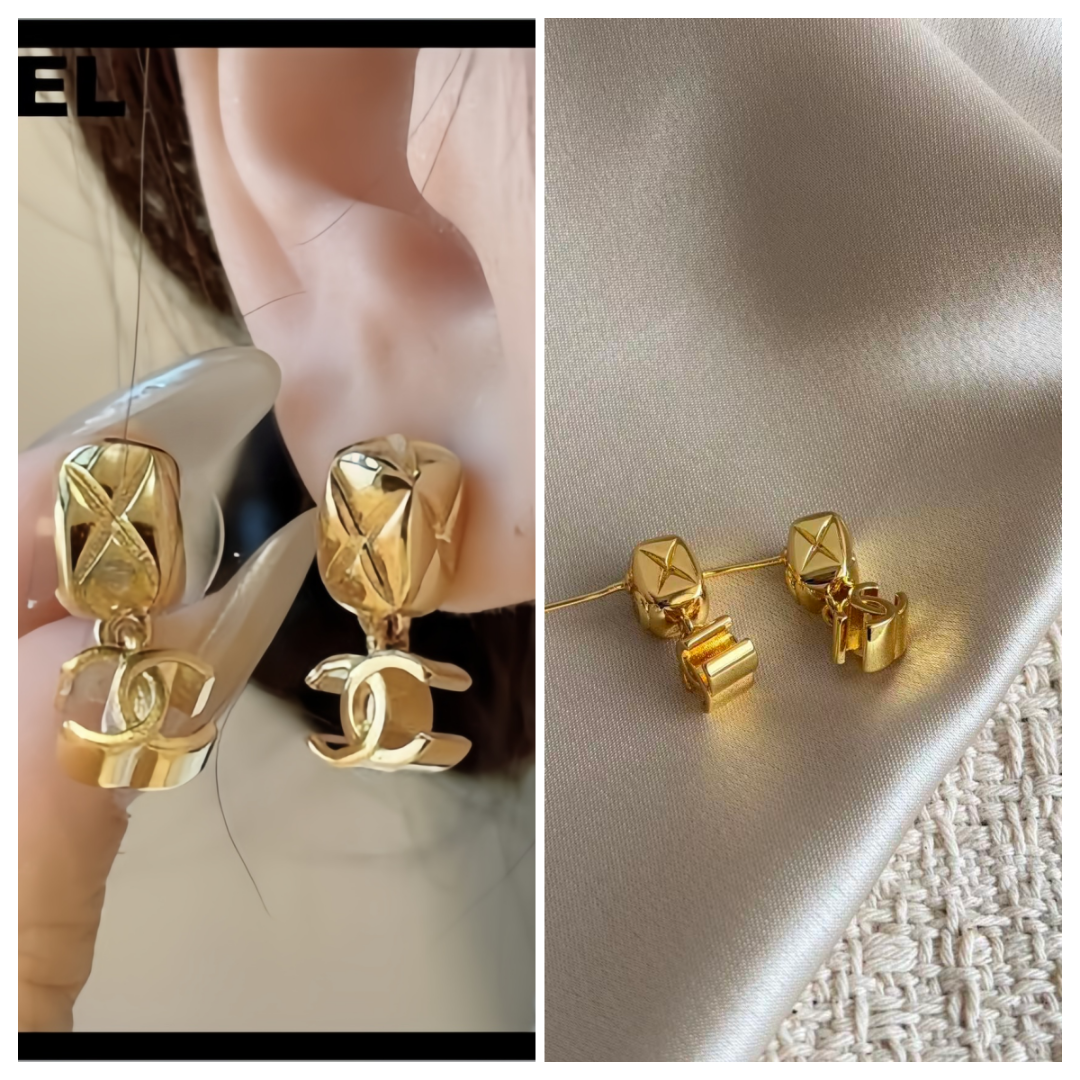 【原單】CHANEL PENDANT EARRINGS 方塊垂墜CC耳環