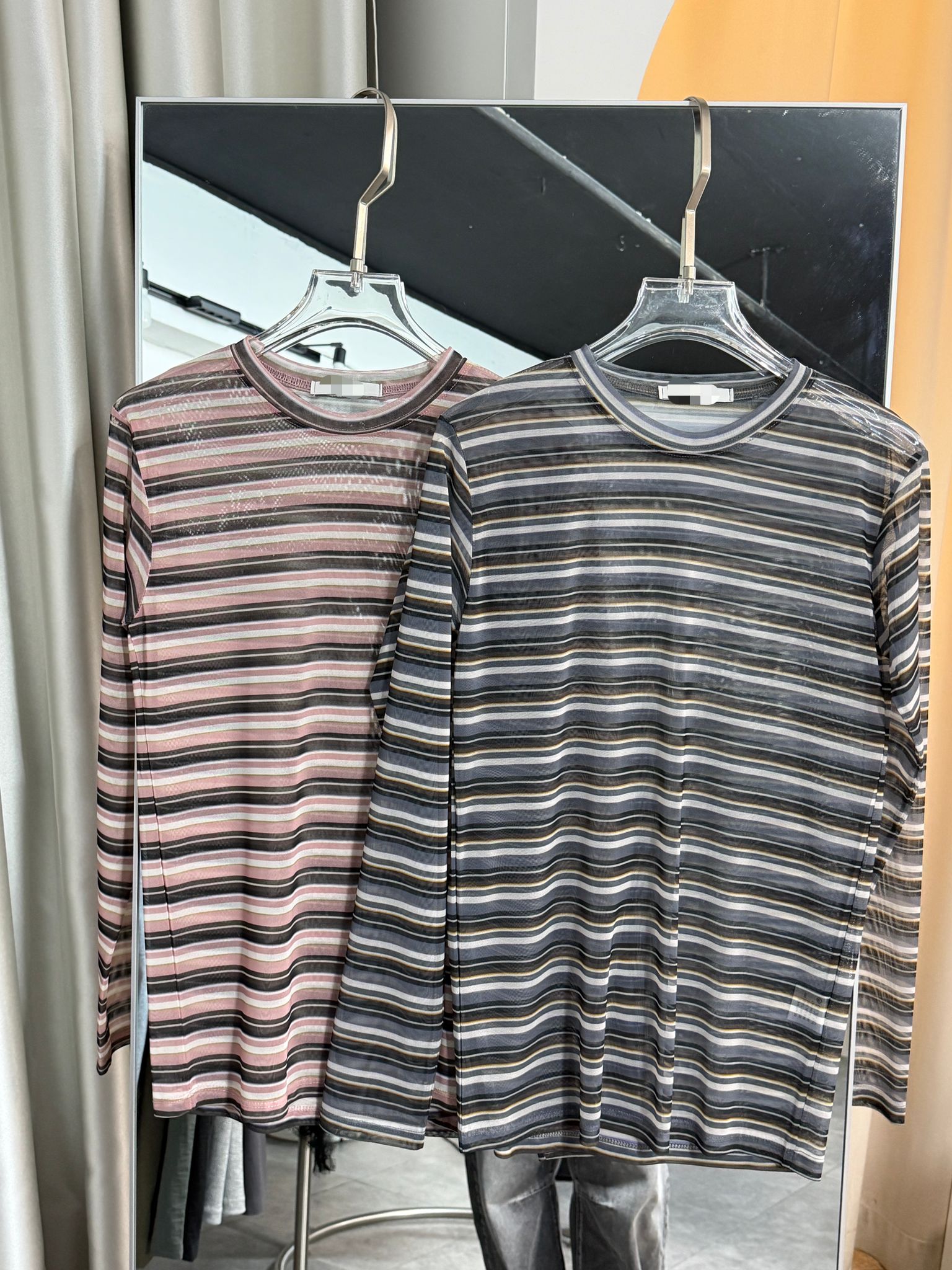 透視條紋長袖上衣