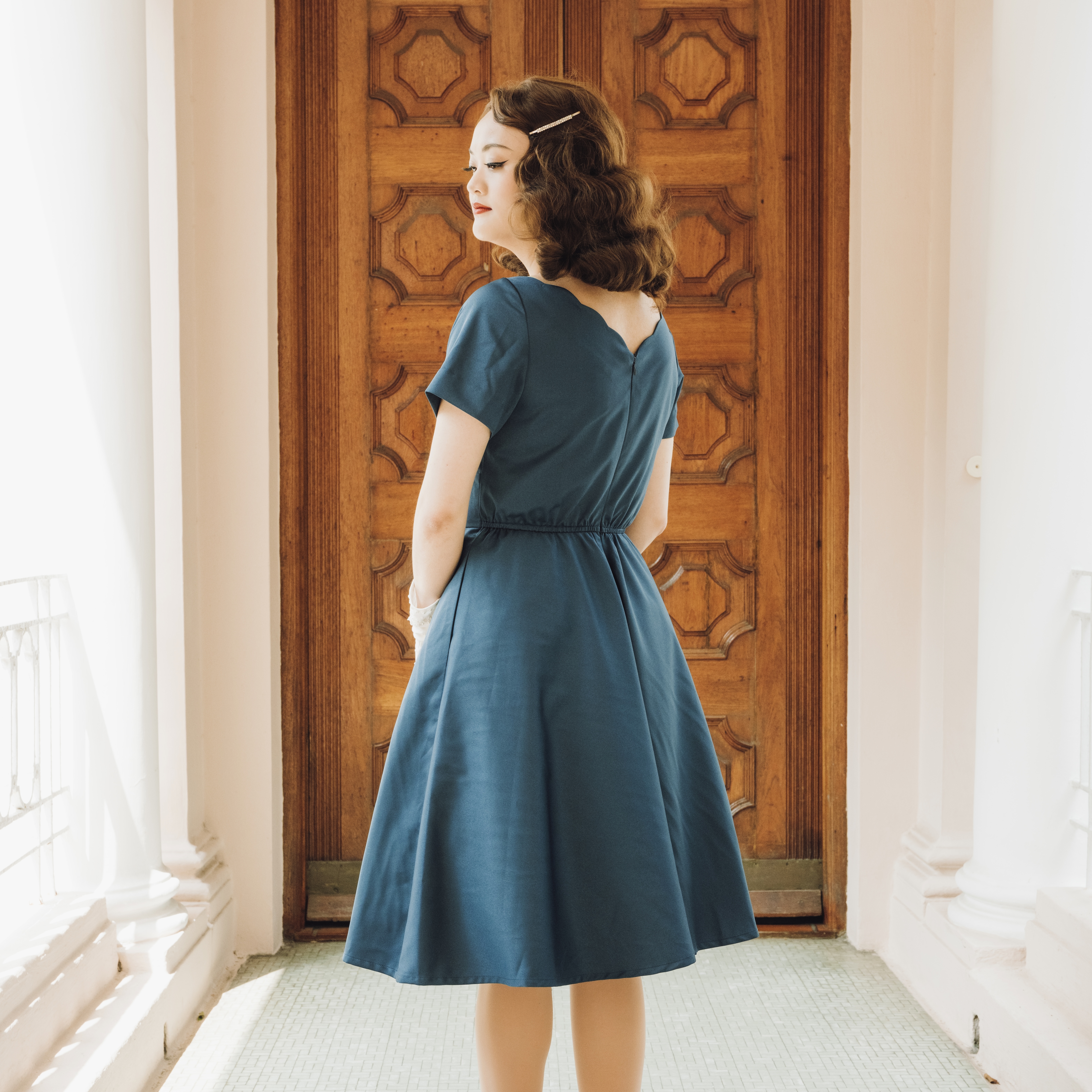 (Ready/Custom-Made) Heirloom Series Scallop Edge Swing Cocktail Dress - Peacock Blue (FM170)