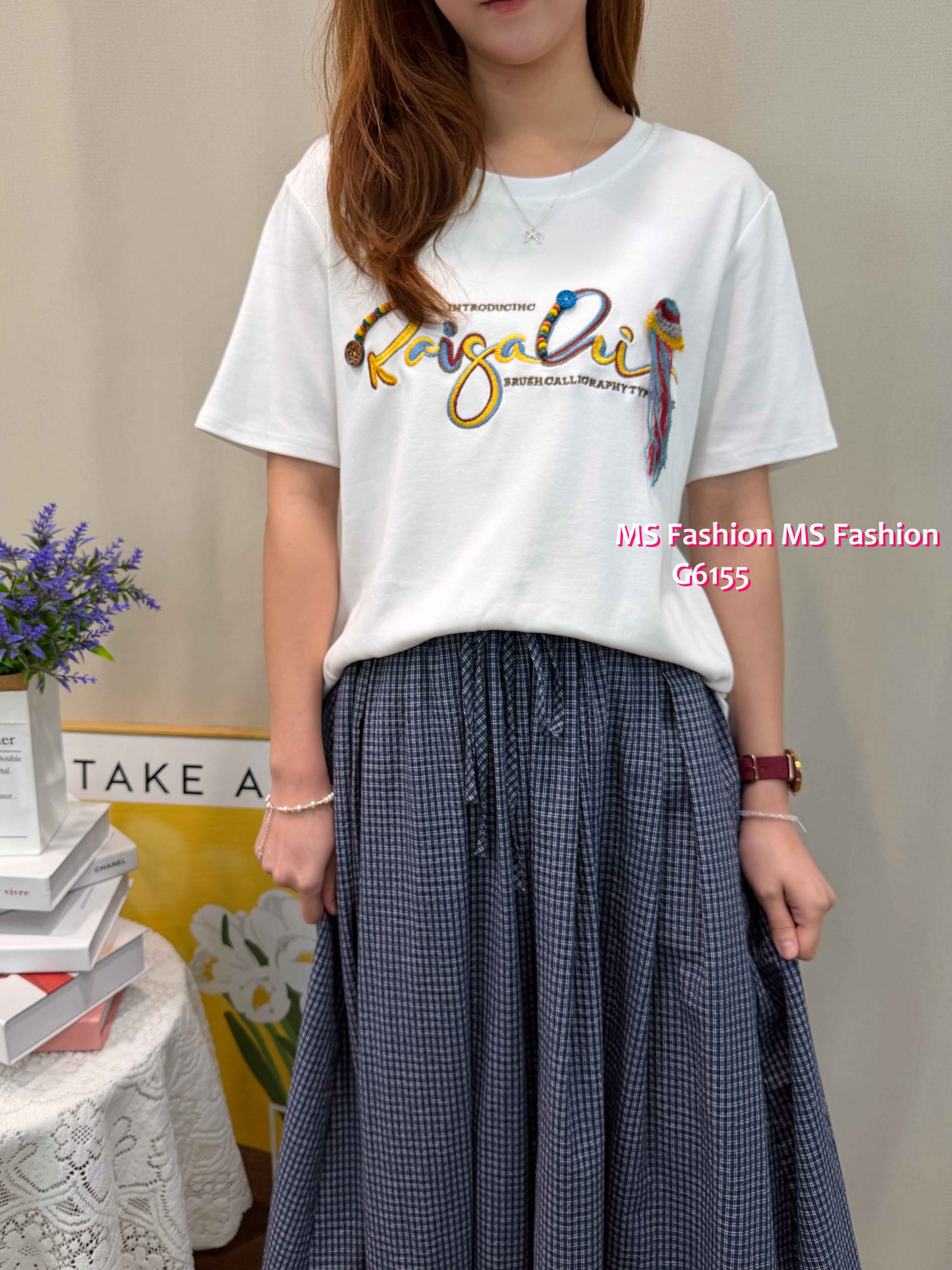 G6155 韓國🇰🇷靚色刺繡字母top