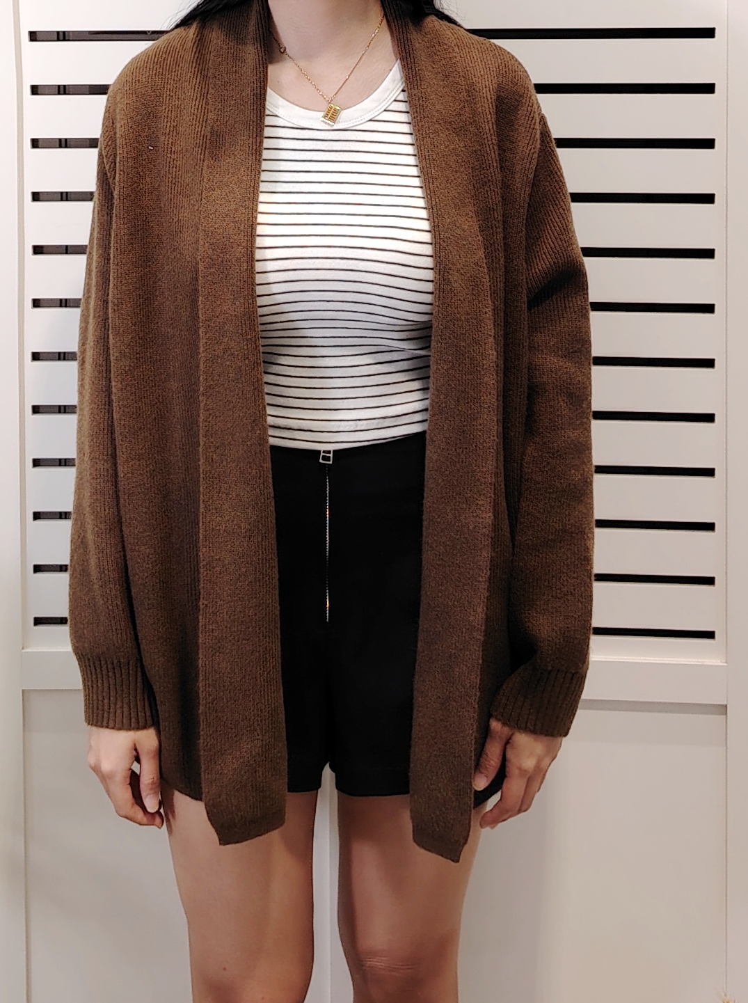 S27606 Button Free Knit Long Sleeve Coat 