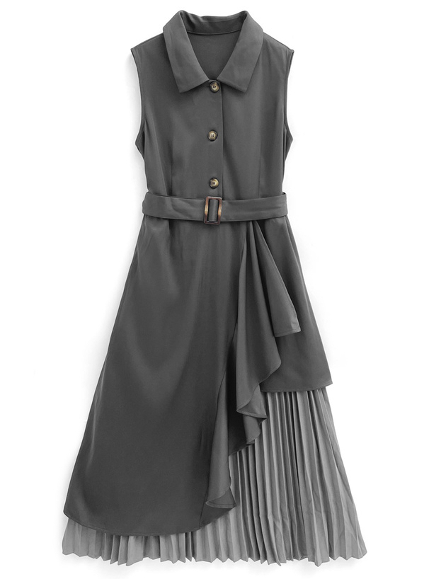 繫帶拼接雙層連身裙 [pu35]