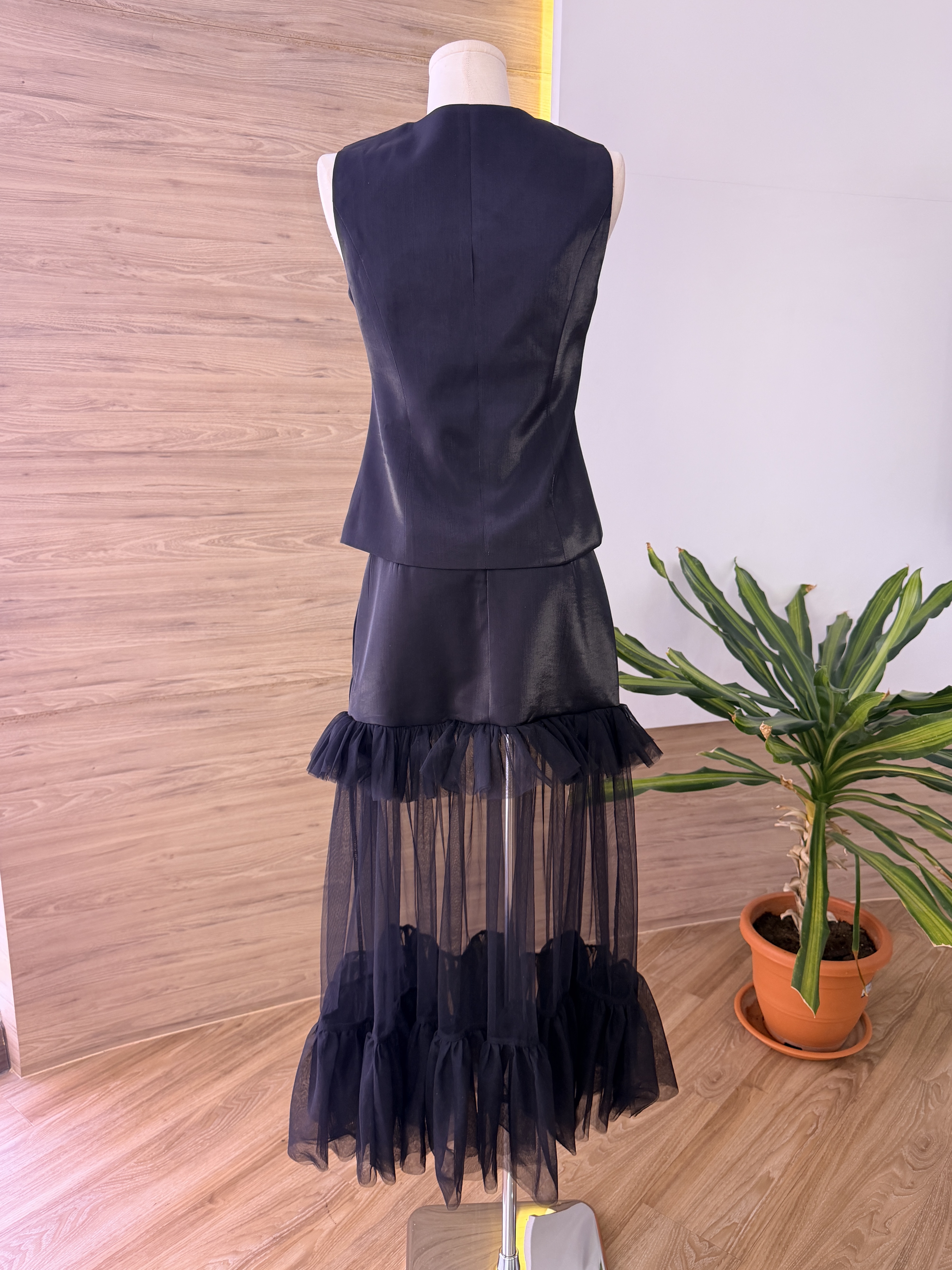 Raven Vest and Tulle Maxi Skirt Set