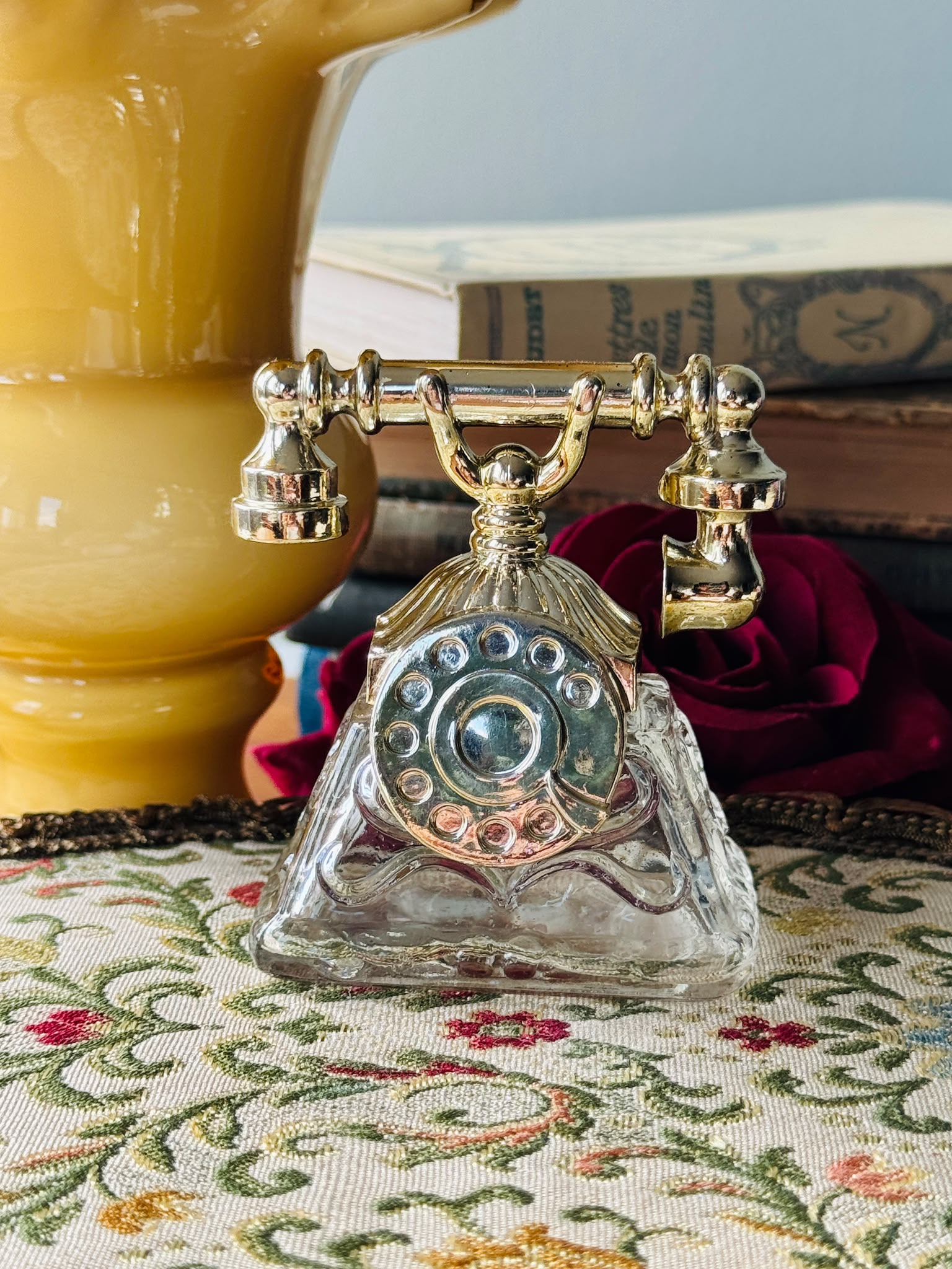 c.a. 1970s Avon "French Telephone" Cologne Perfume Glass Bottle - 1 fl oz / 28 ml (MT2626)