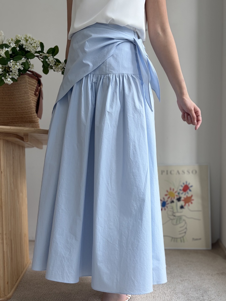Wrap-Waist Flare Skirt (Blue)