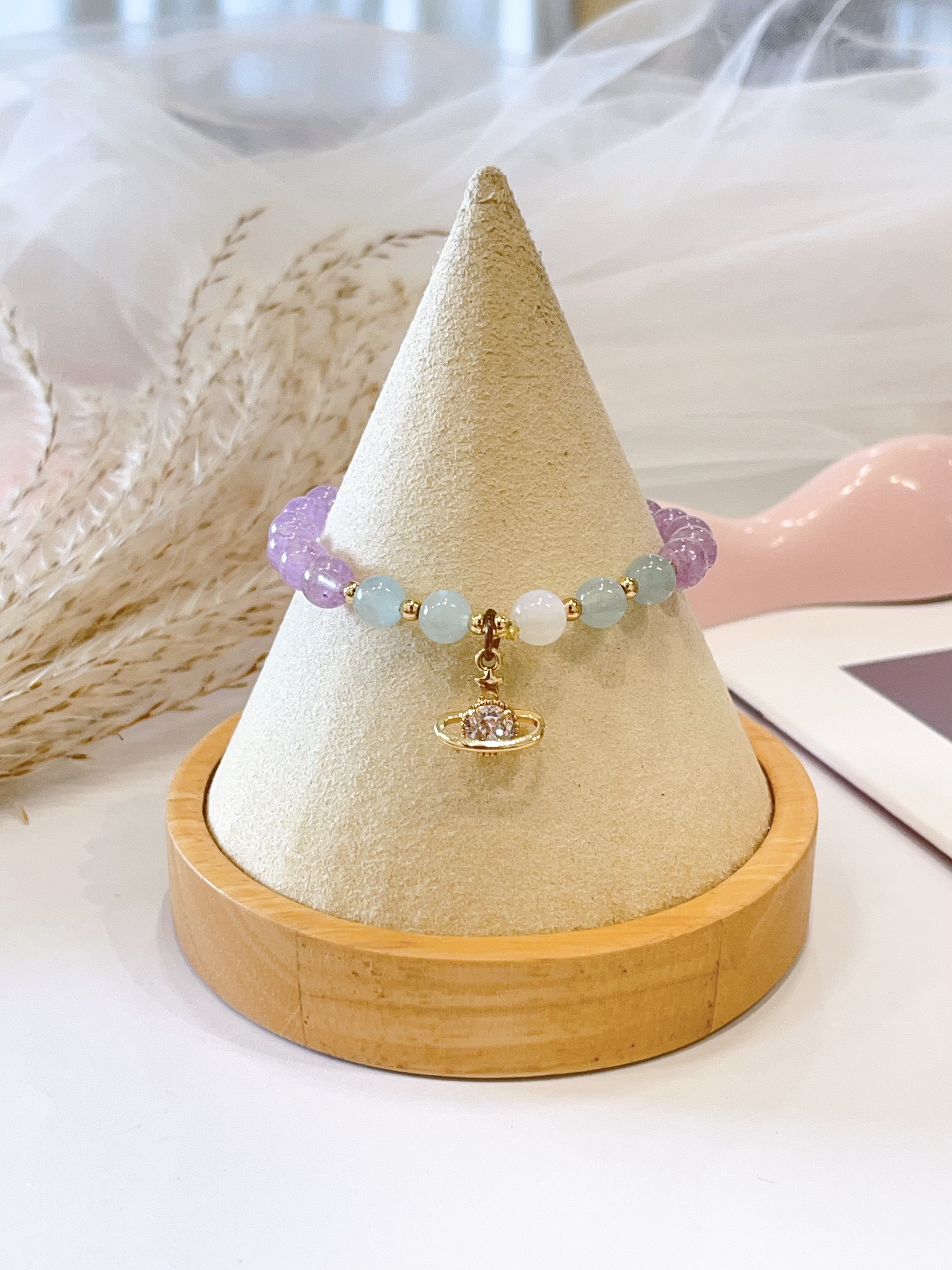 💜🌊🌙 薰衣草紫水晶 × 海蓝宝 × 白月光手串 Lavender Amethyst, Aquamarine & Moonstone | 6/7mm 