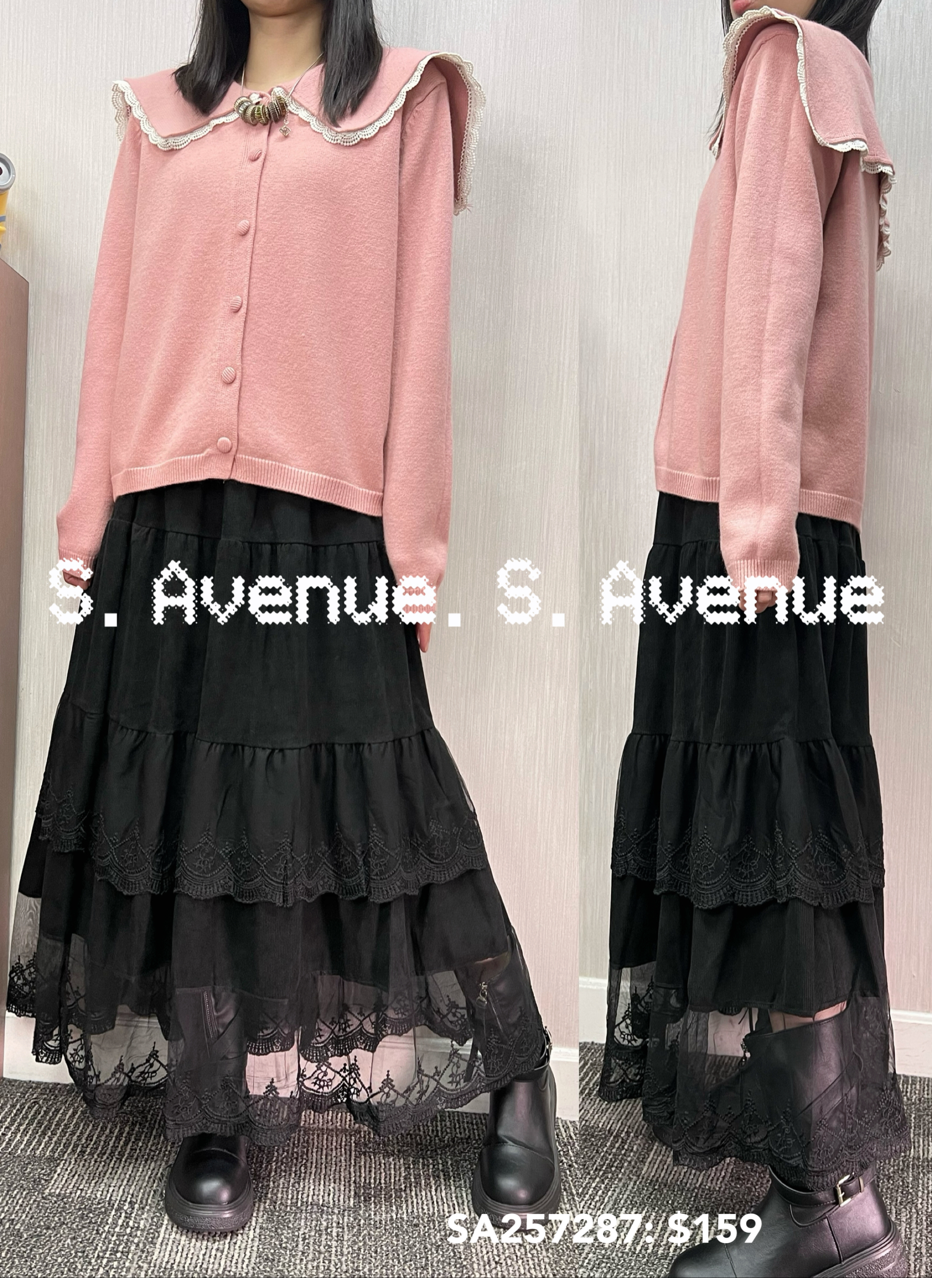 SA257287: 長袖水手領lace邊有鈕外套