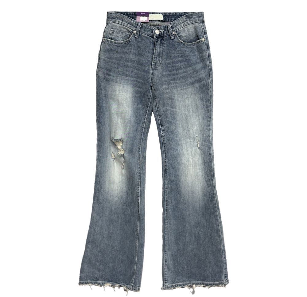 Low-Rise Distressed Bootcut Denim