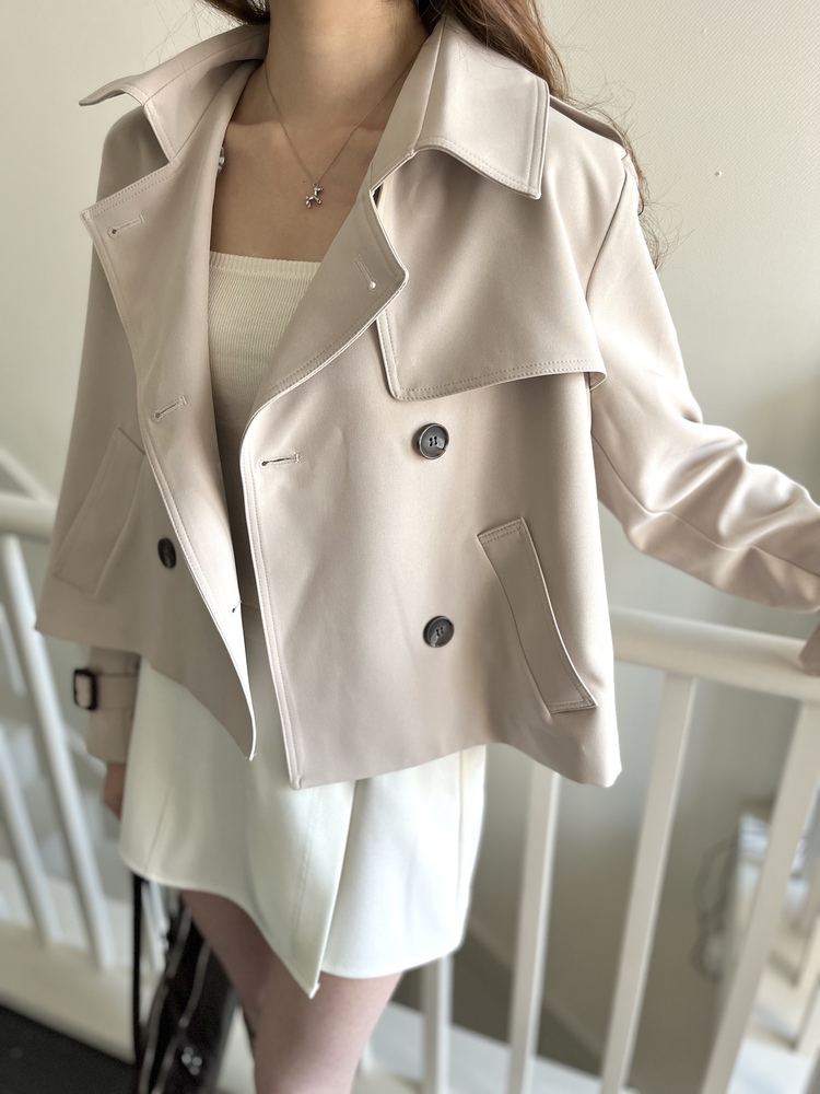 Trench-Style Short Coat (Beige)