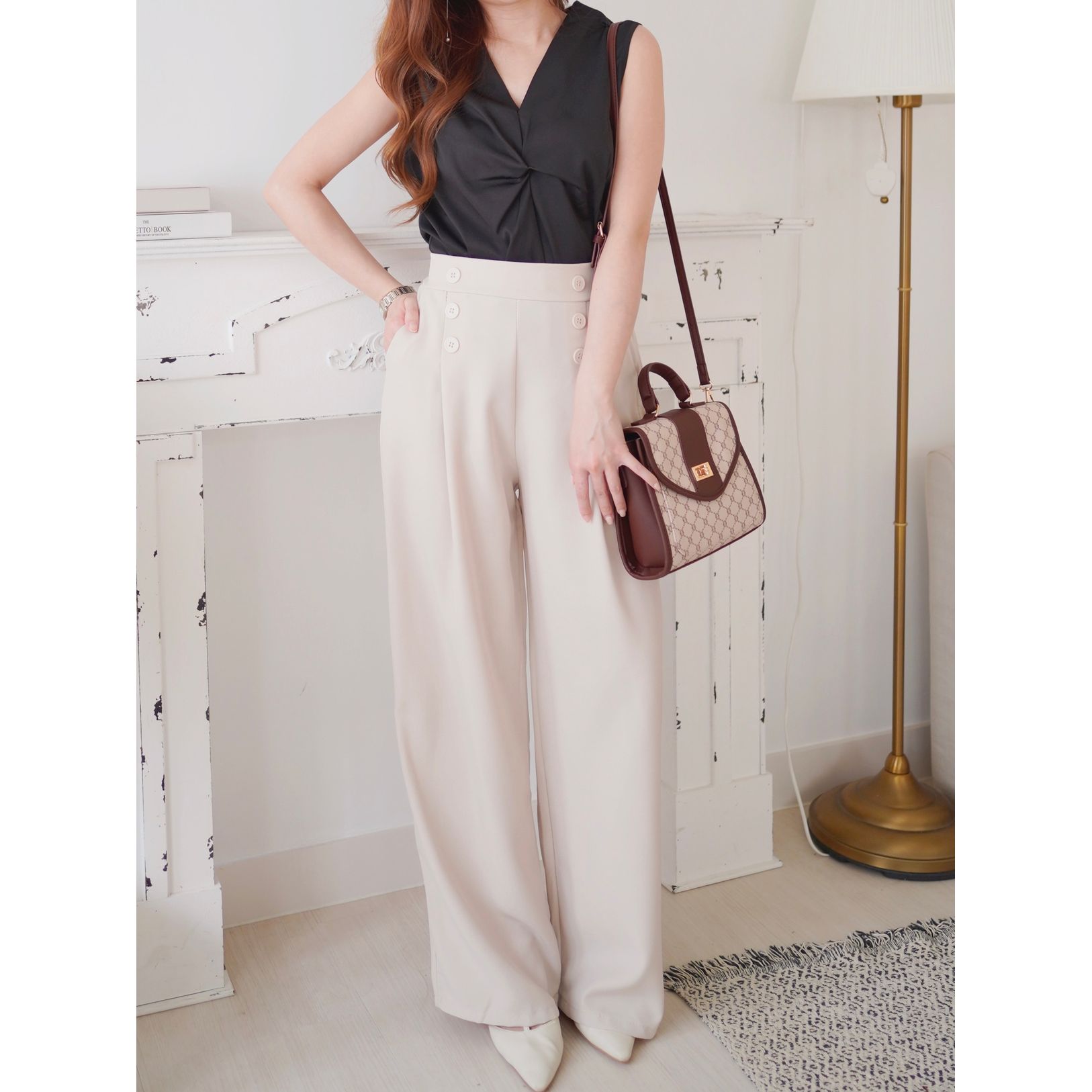 百搭知性の選💮排鈕闊腳長褲(KR)杏色310737