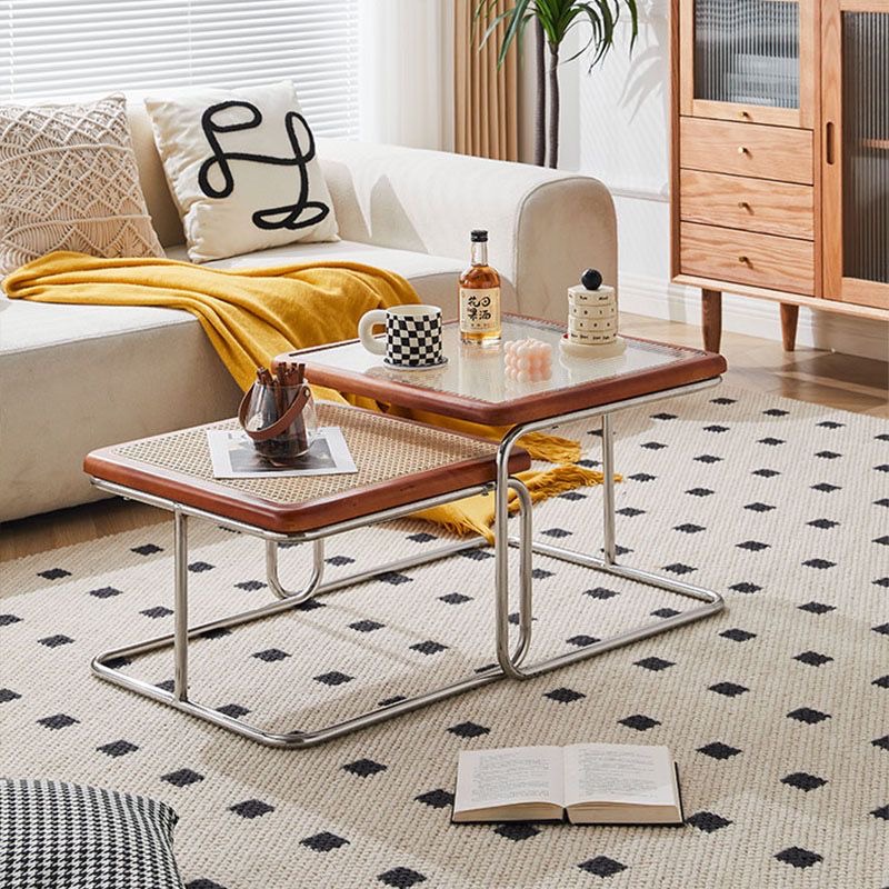 中古茶几客廳家用小戶型茶台組合輕奢現代網紅藤編簡約不鏽鋼ins coffee table