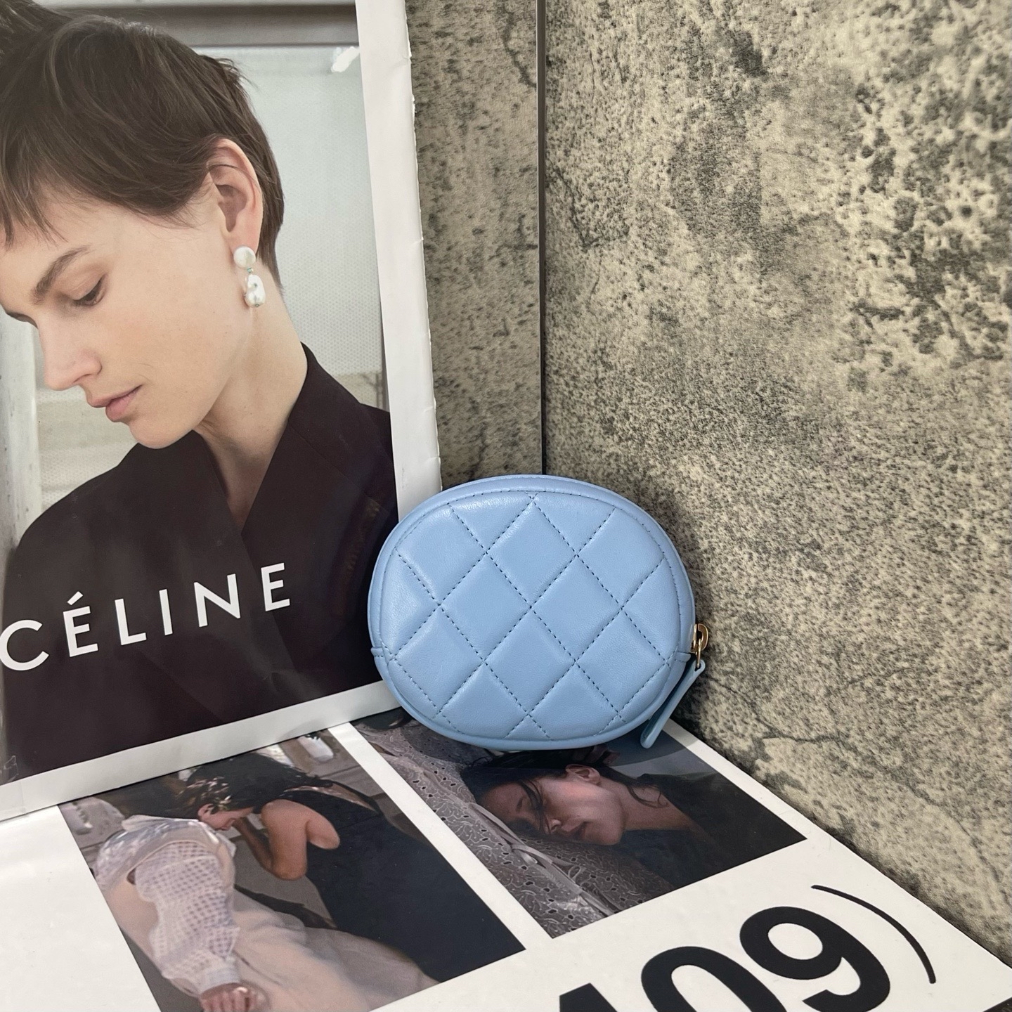 【預訂貨品】Chanel 天空藍金扣羊皮散子包