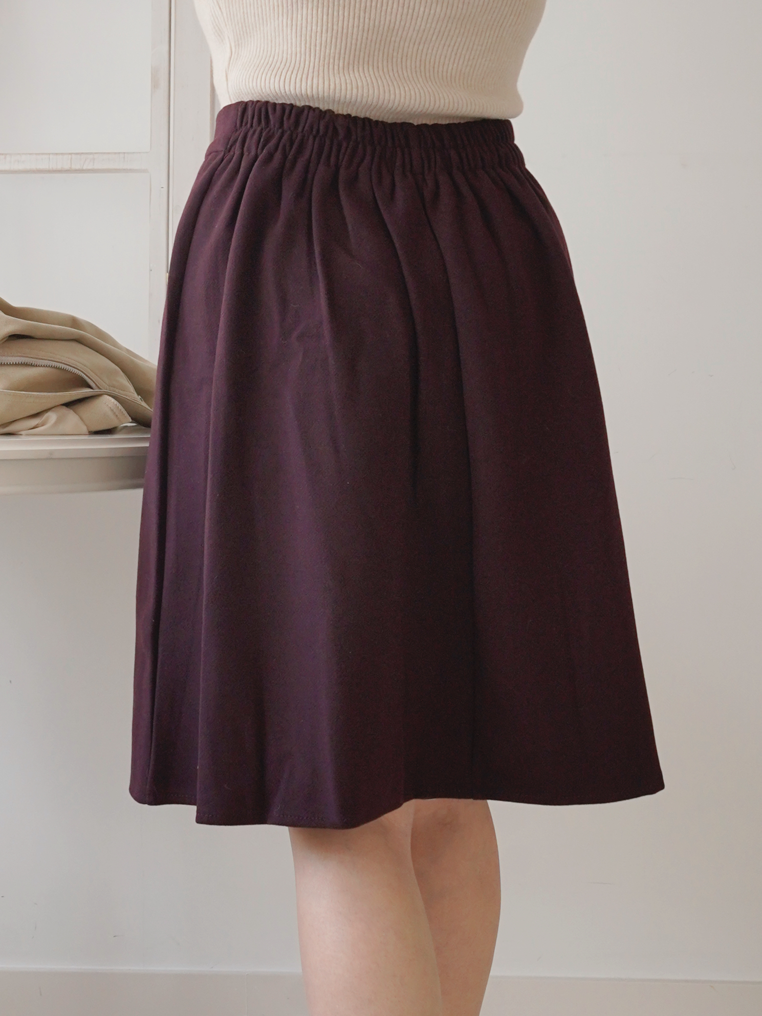 推薦！滑絨百褶及膝裙(KR)3色200360