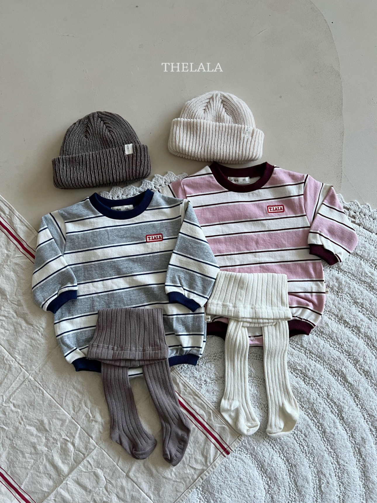 🌸預訂 韓國直送🌸🇰🇷THELALA兩色標誌刺繡章條紋長袖包屁衣