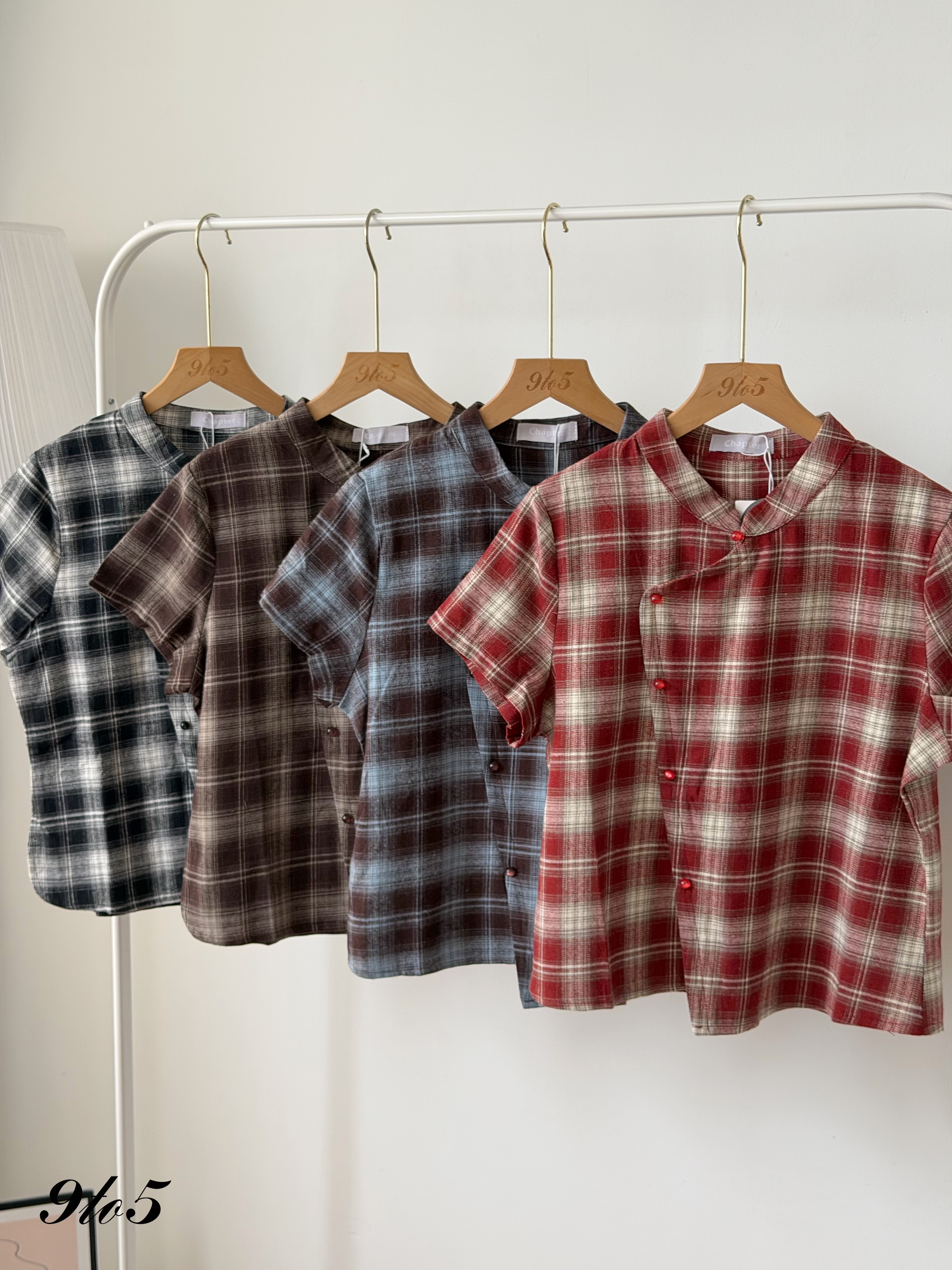 T4516 Vintage Checkered Cheongsam Top - 4 Colors